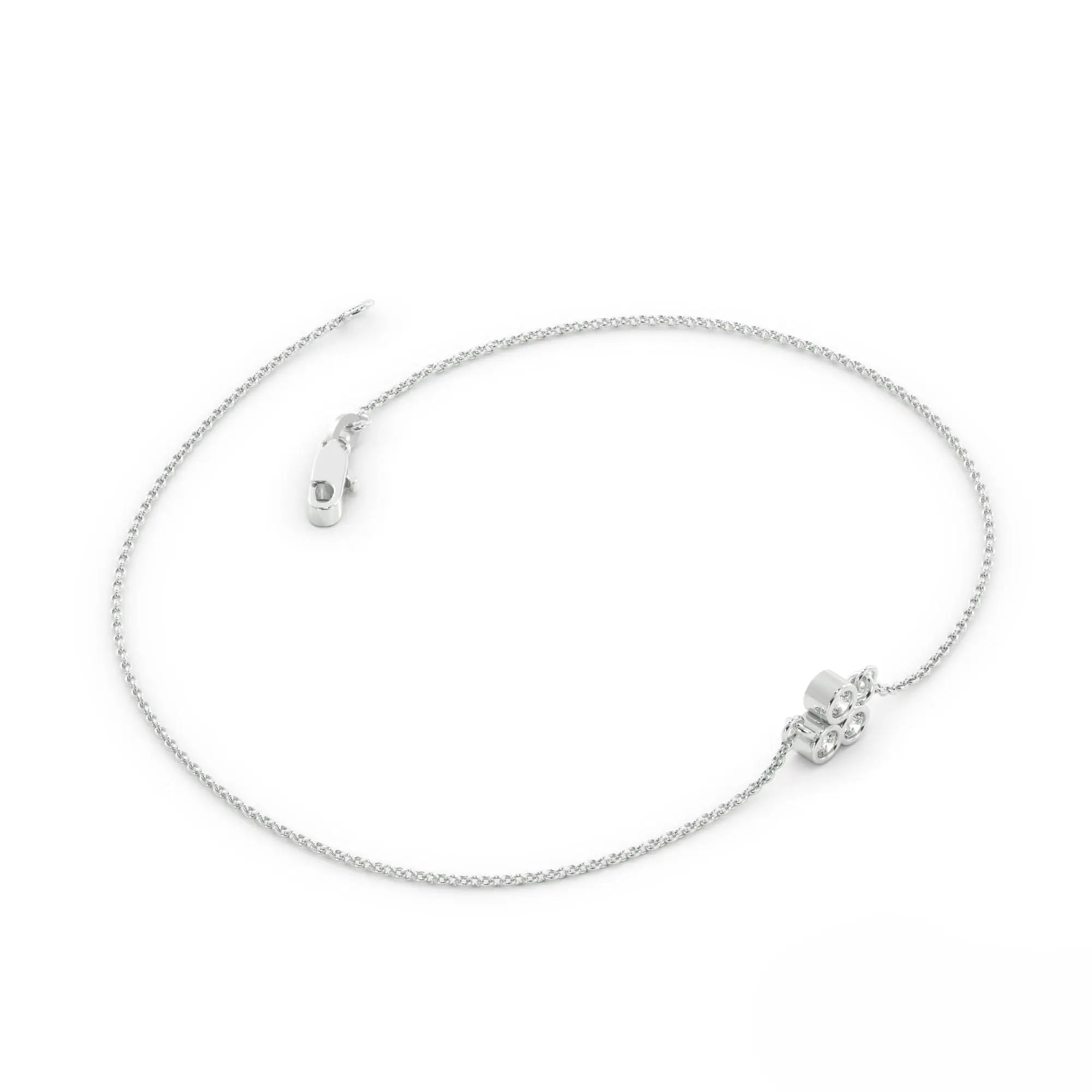 Delicate silver chain necklace with crystal flower charm and gold diamond bracelet