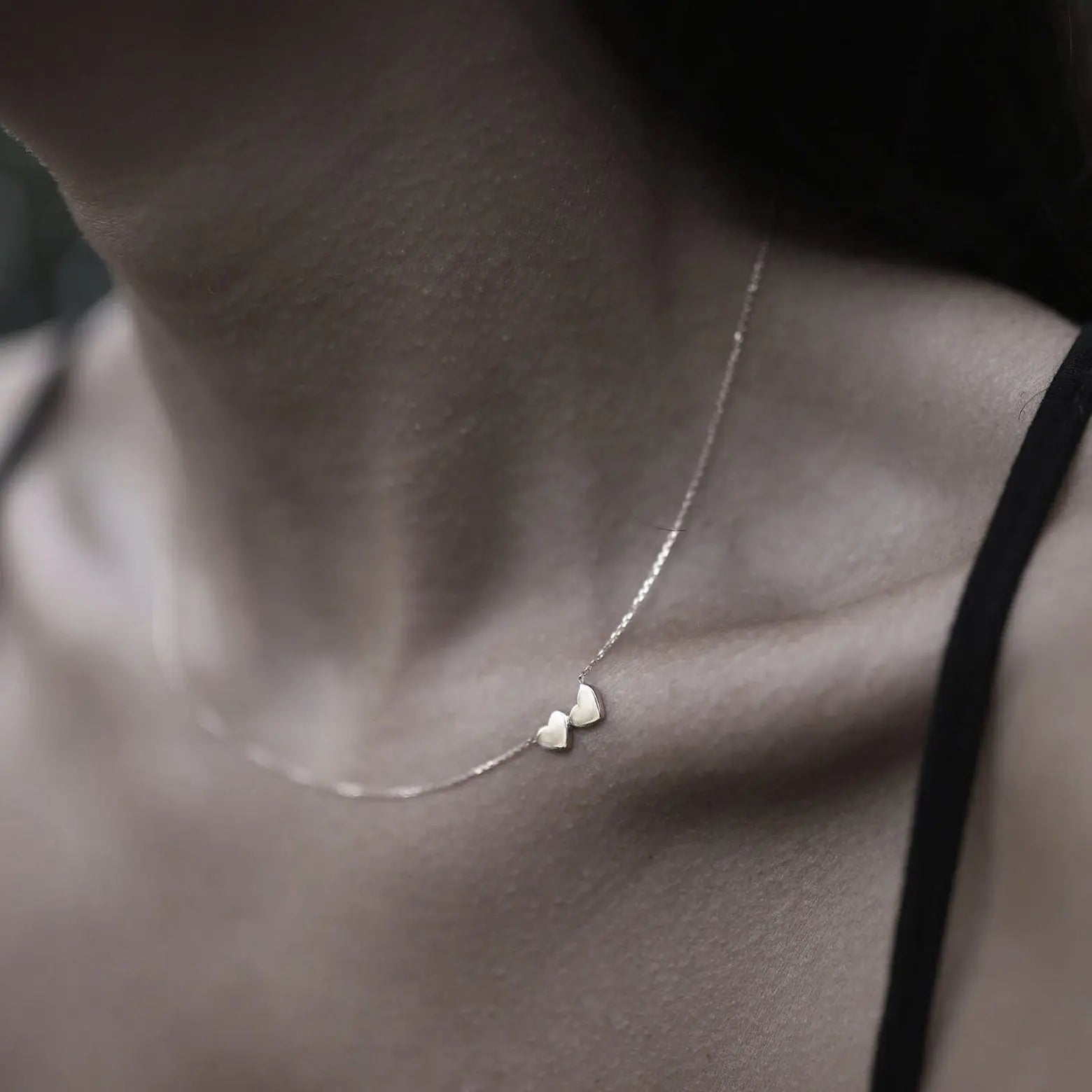 14K Double Heart Necklace | Personalized Solid Gold | initial | Engraved | Handmade Jewelry