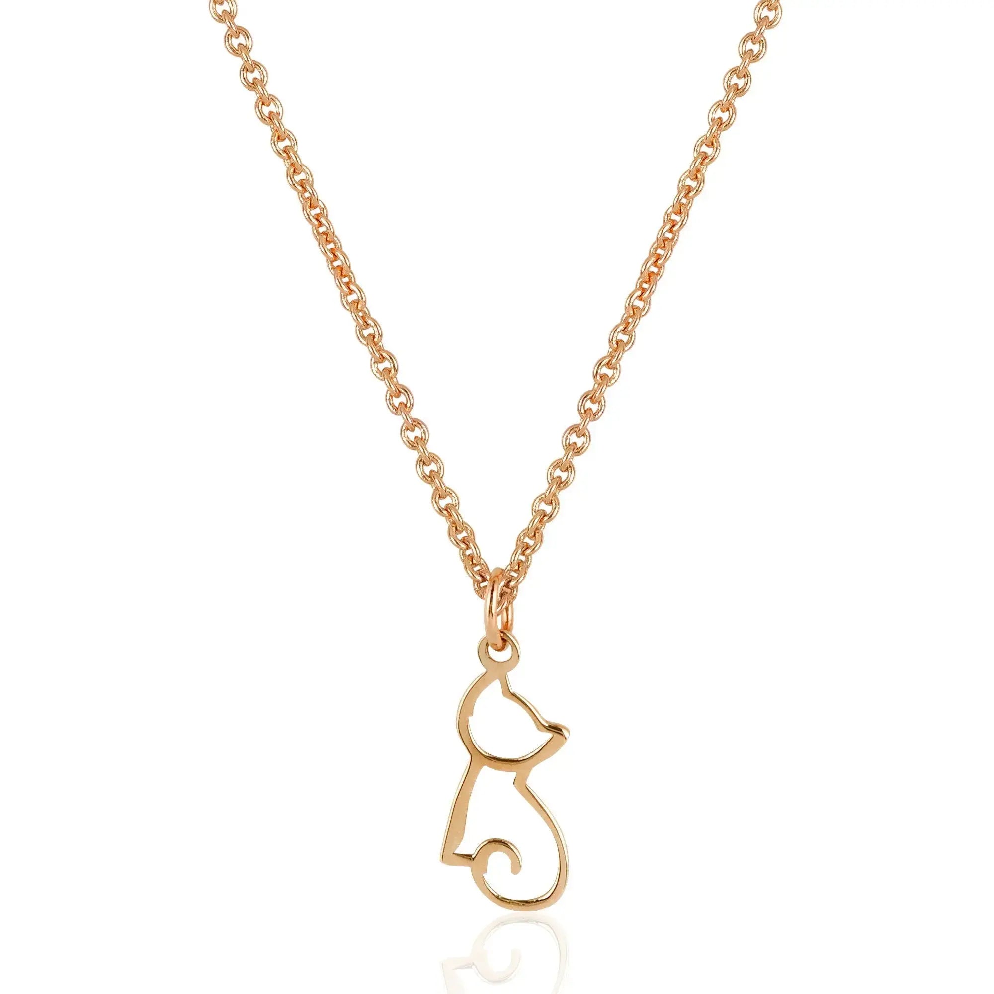 Rose gold necklace featuring a minimalist cat pendant 14K solid gold design