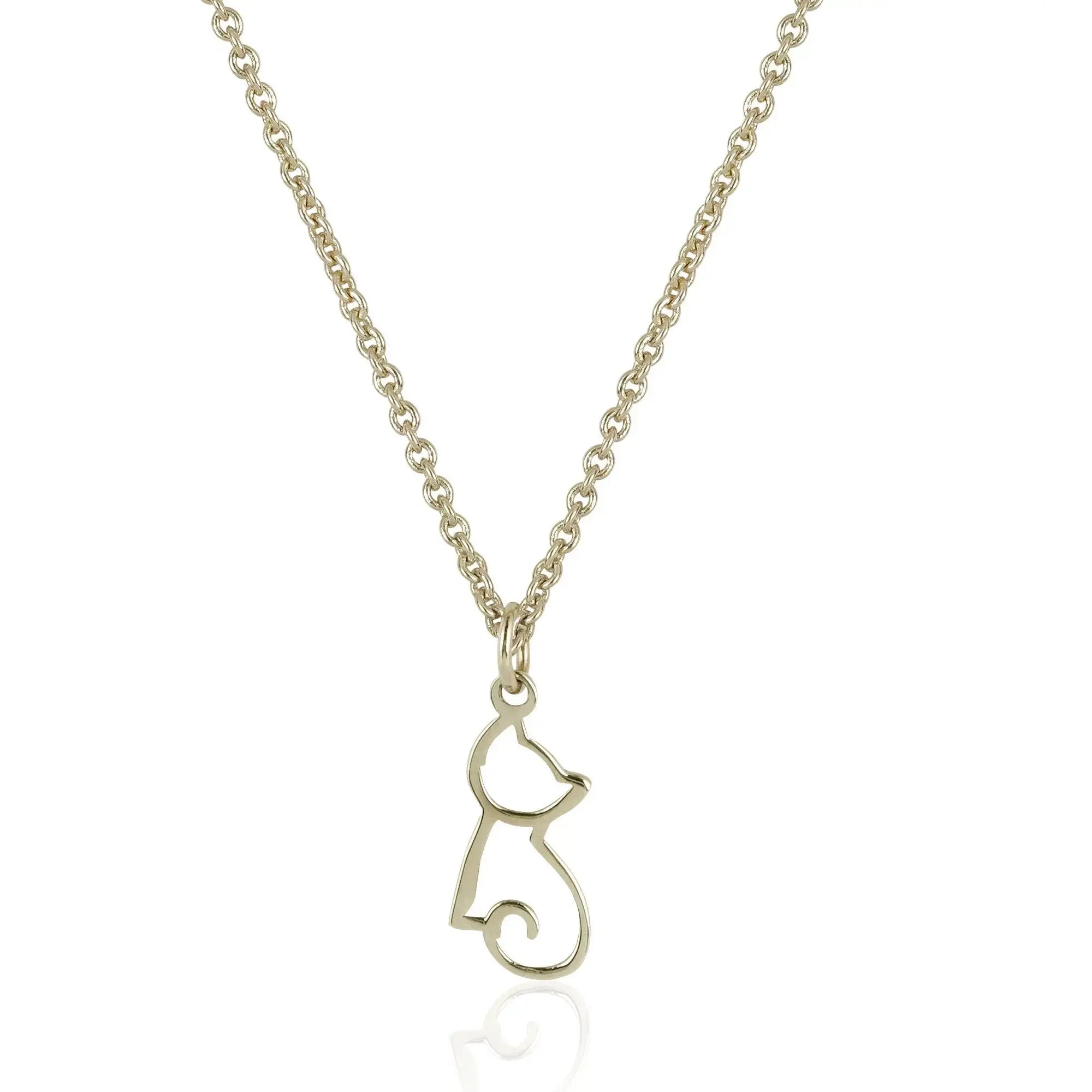 Silver-toned necklace featuring a minimalist cat-shaped pendant 14K solid gold design