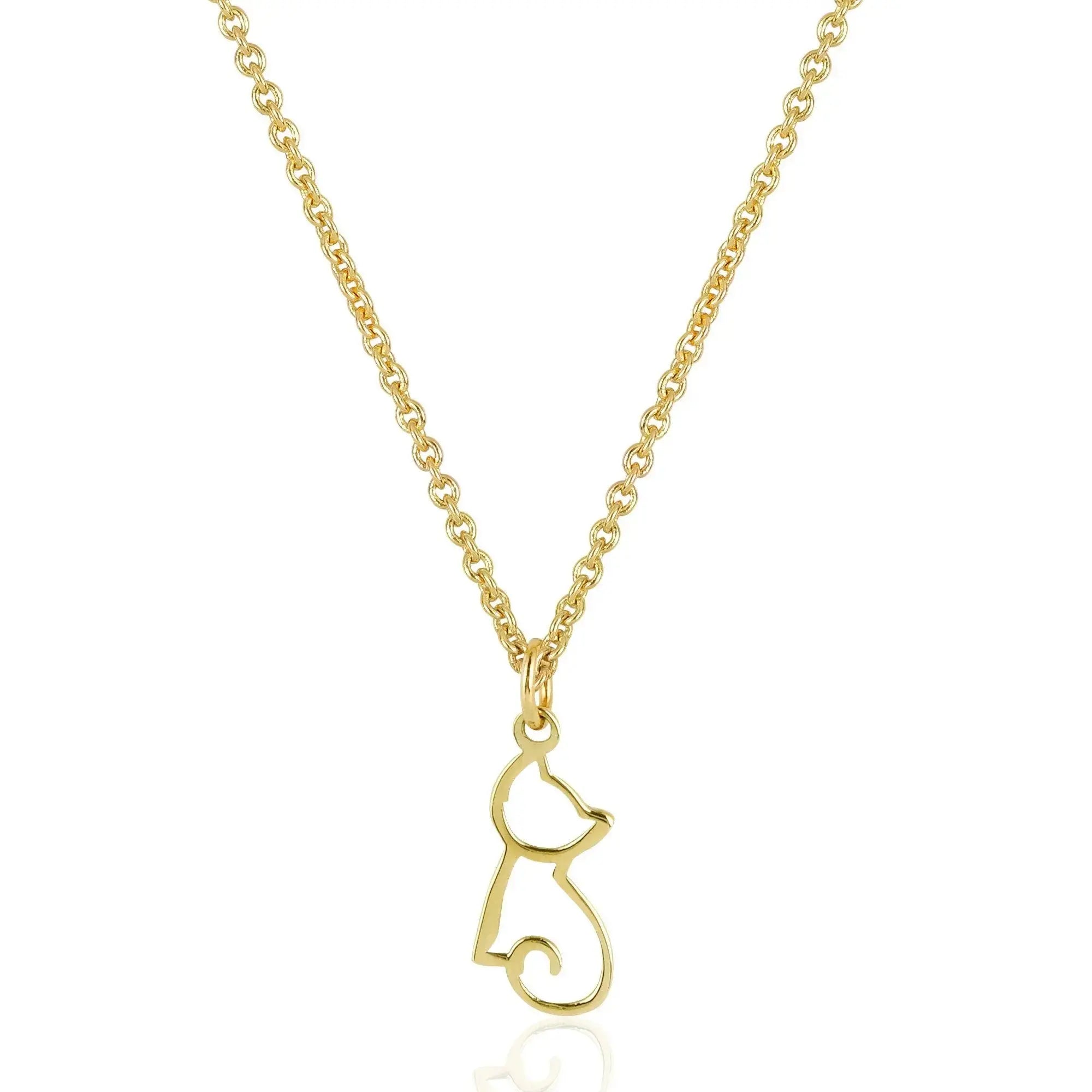 Gold-toned 14K Solid Gold necklace featuring a minimalist cat pendant for cat lovers