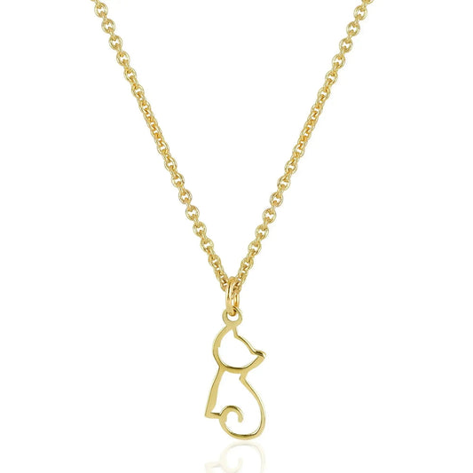 Gold-toned 14K Solid Gold necklace featuring a minimalist cat pendant for cat lovers