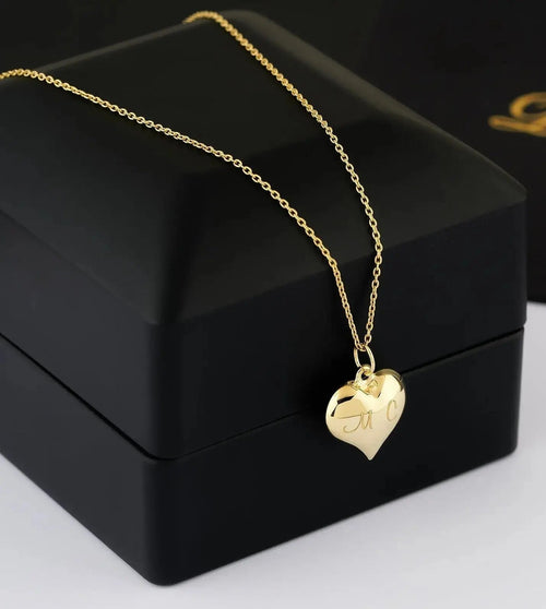 14K Gold Heart Necklace, Personalized Heart Necklace, Dainty Gold Heart Necklace, Solid Gold Necklace, Handmade Jewelry, Mothers Day Gift