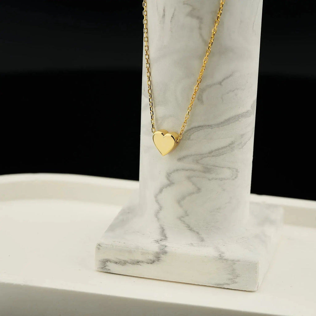 Gold heart pendant necklace on a delicate chain, perfect solid gold gift for bridesmaids