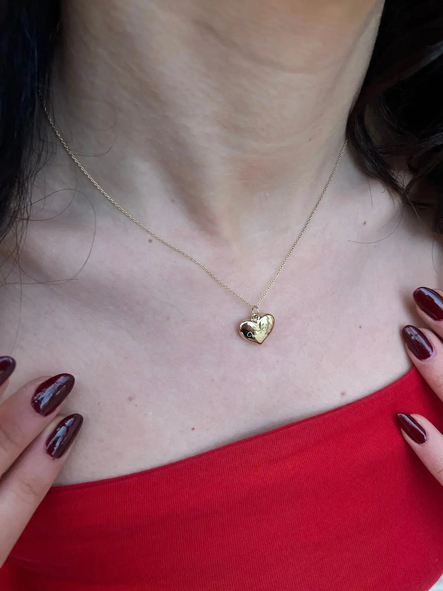 14K Gold Heart Necklace, Personalized Heart Necklace, Dainty Gold Heart Necklace, Solid Gold Necklace, Handmade Jewelry, Mothers Day Gift