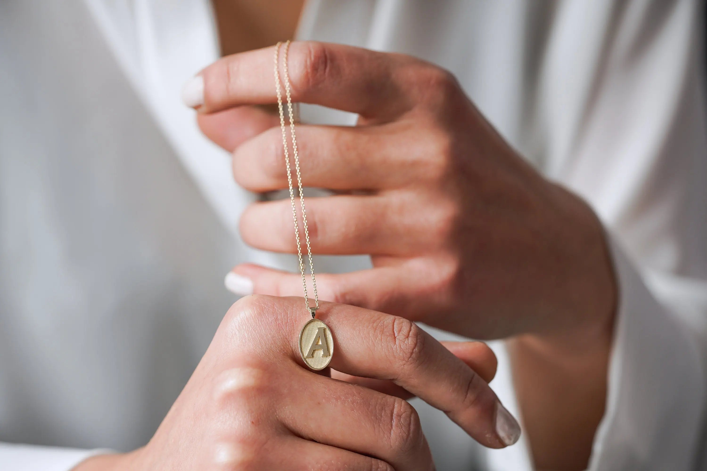 Custom Initial Necklace Small Pendant 14K Gold Family Multiple Name