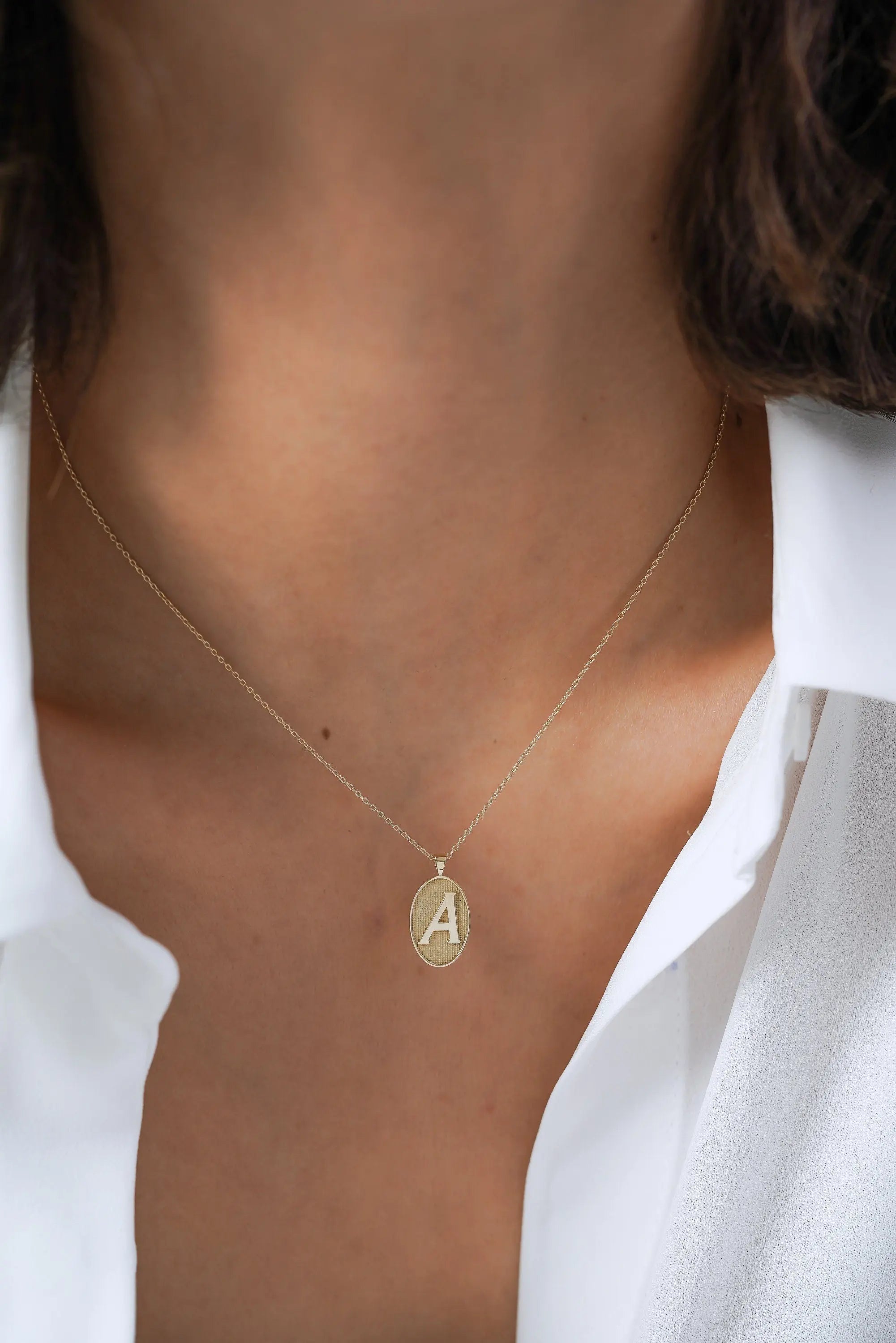 Custom Initial Necklace Small Pendant 14K Gold Family Multiple Name