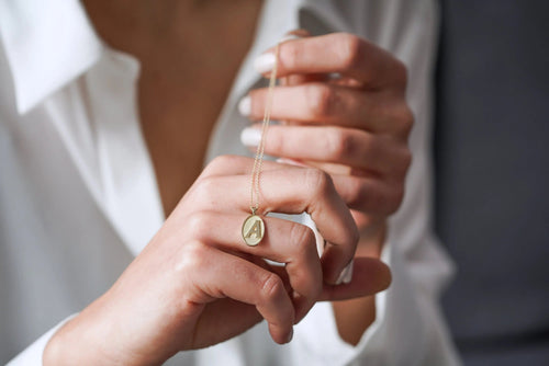 Custom Initial Necklace Small Pendant 14K Gold Family Multiple Name