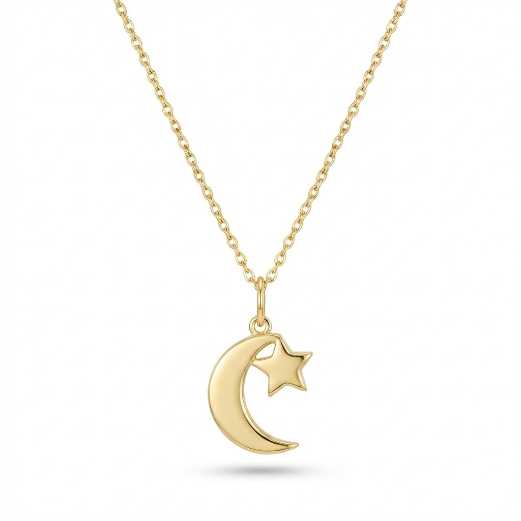 Dainty Gold Moon and Star Necklace