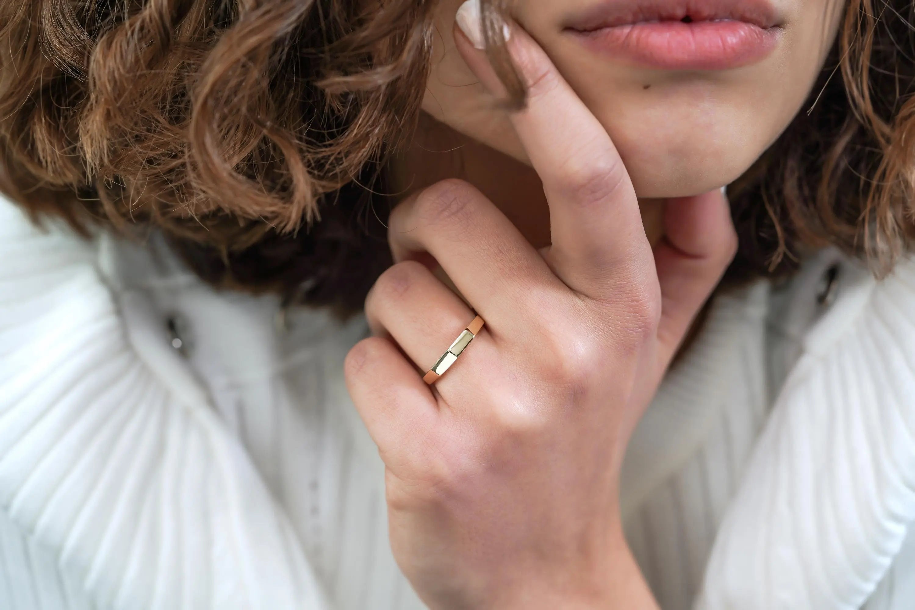 Geometric Design Ring Bolt Shape Octagon 14K Solid Gold Ring,Dainty Gift for Girlfriend Her