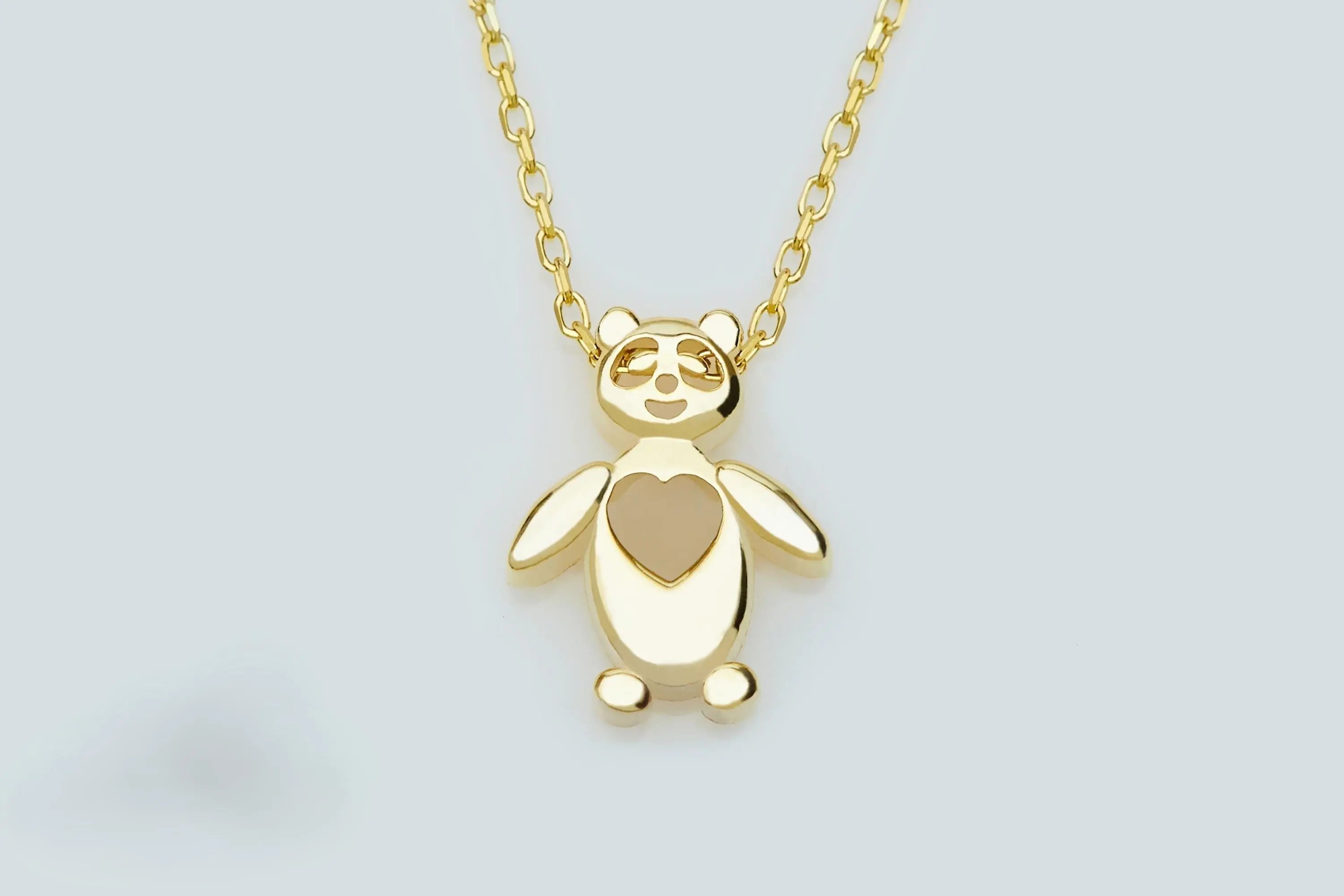 14k Gold Panda Necklace Dainty Tiny Bear Pendant in Solid Minimalist Animal Jewelry for Kids Girls or Gift Children