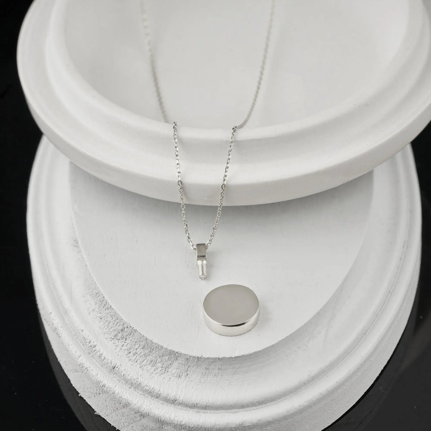 Sterling silver pendant necklace with round disc charm and inches extension chain for remembrance