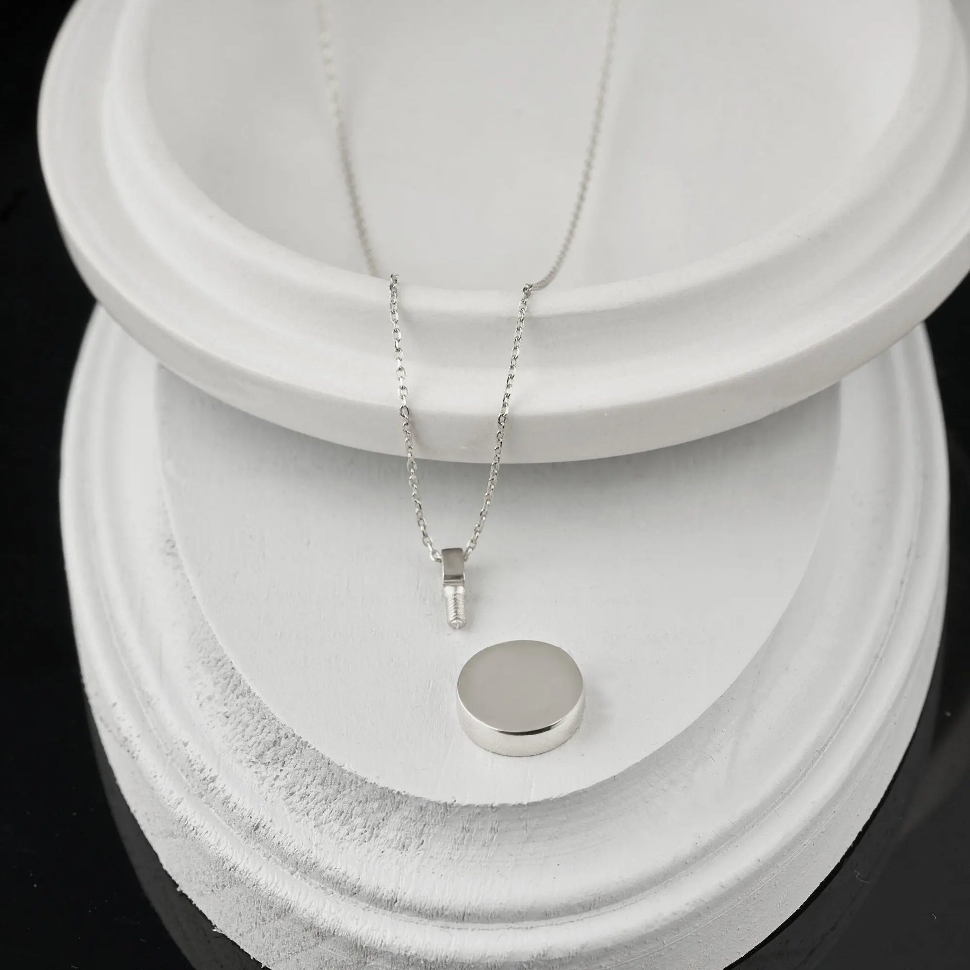 Sterling silver pendant necklace with round disc charm and inches extension chain for remembrance