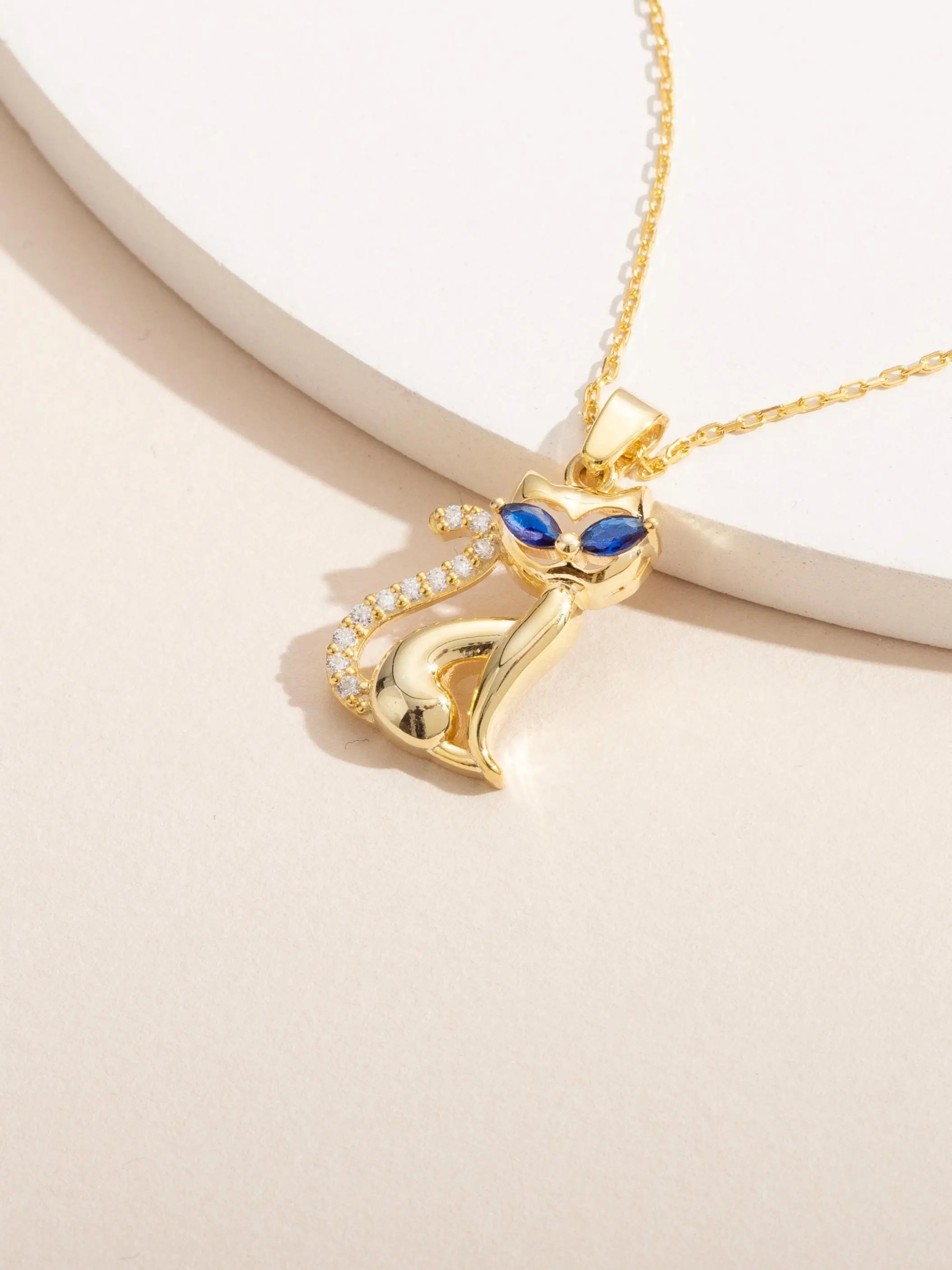 Birthstone Cat Necklace Silver Animal Pendant Marquise Cut Personalized Pet Jewelry Minimalist Lovers Gift