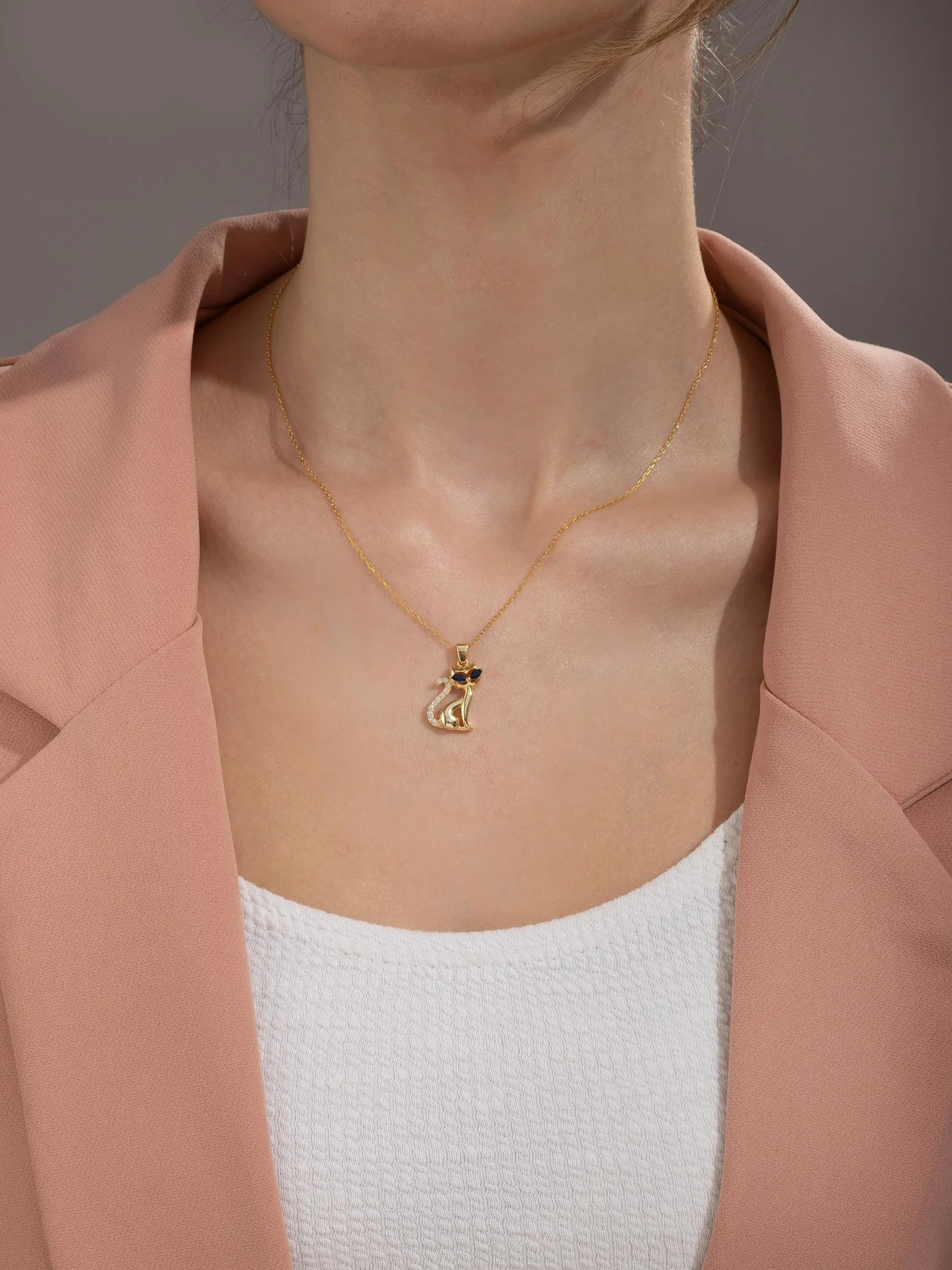 Birthstone Cat Necklace Silver Animal Pendant Marquise Cut Personalized Pet Jewelry Minimalist Lovers Gift