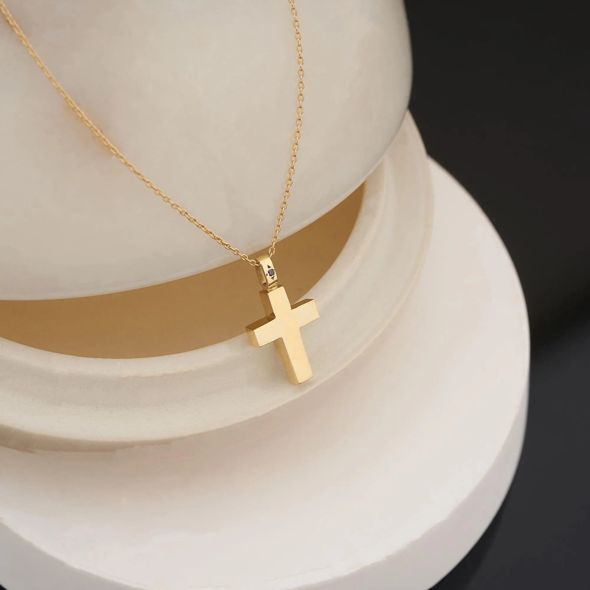 14k gold cross urn necklace with chain - front view