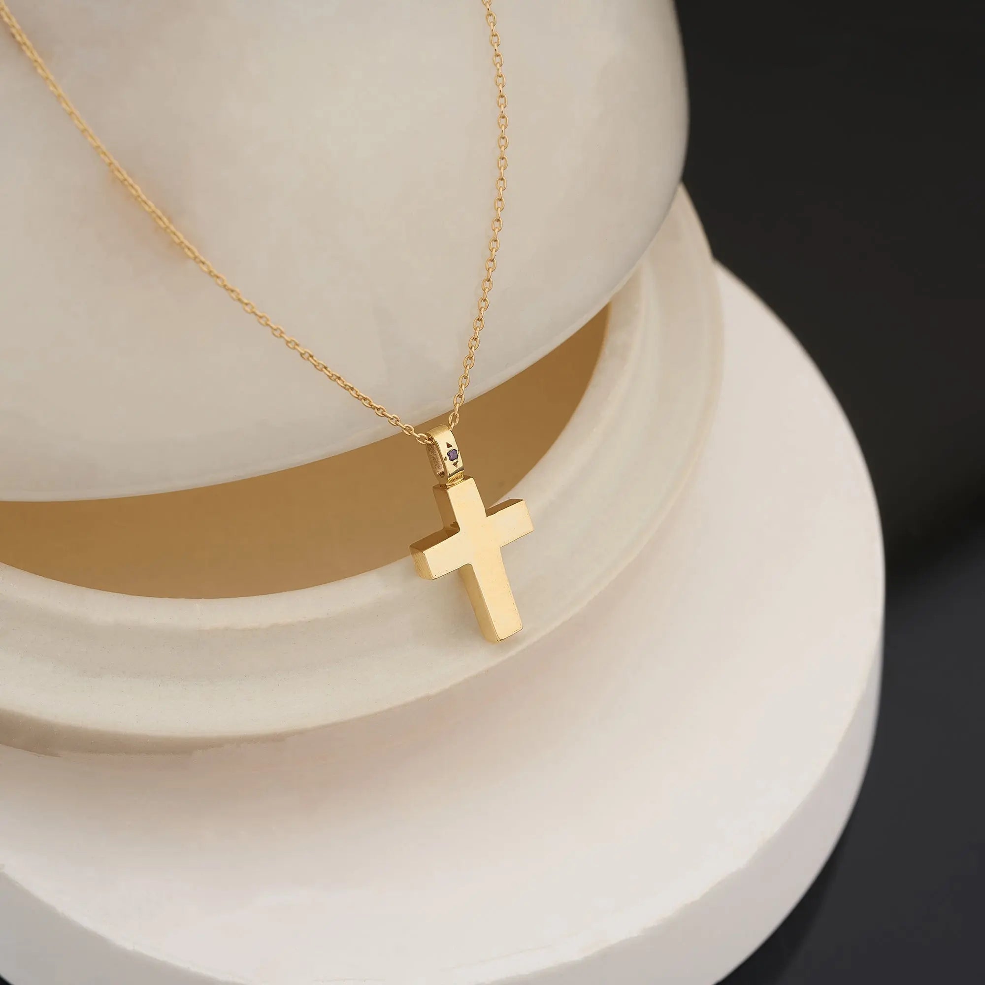Gold Cross Cremation Necklace Front View