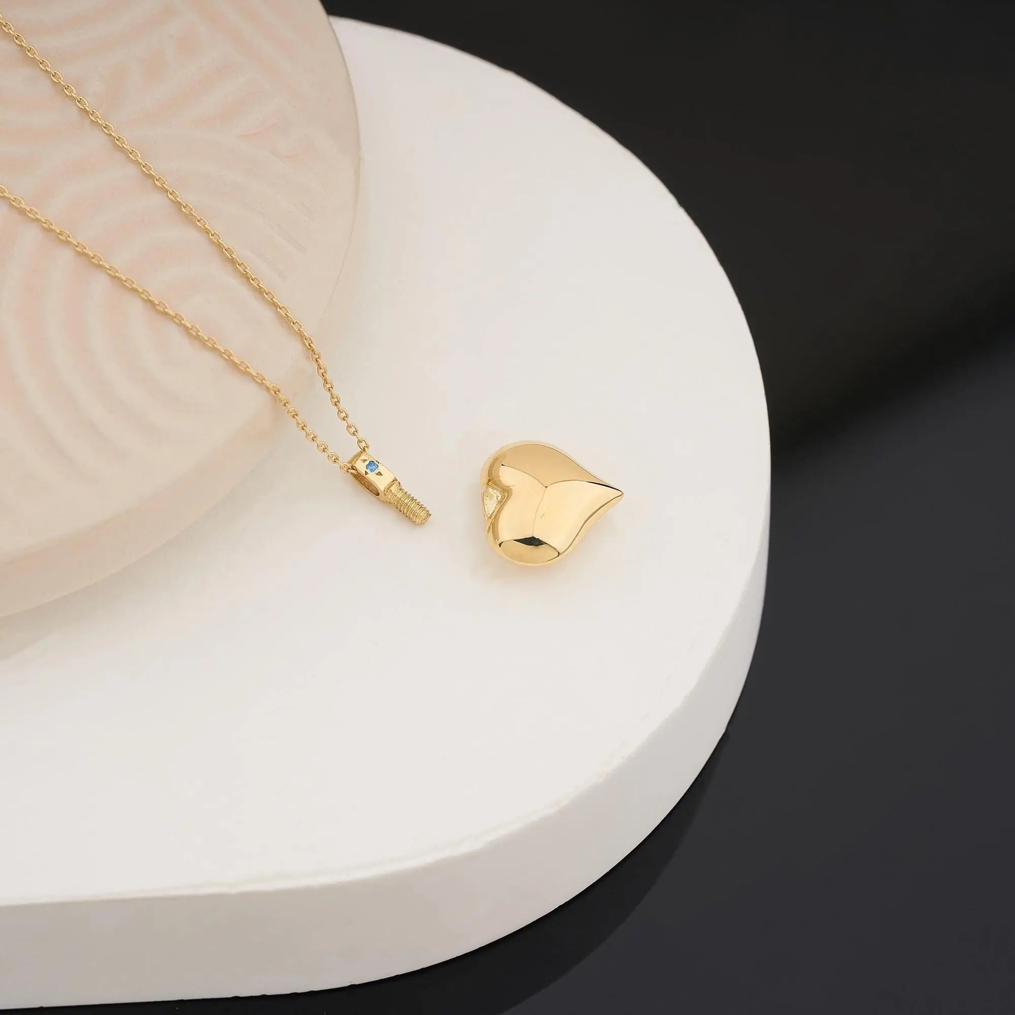 14K Gold Heart Urn Necklace with Delicate Chain and Birthstone for a Meaningful Christmas Gift