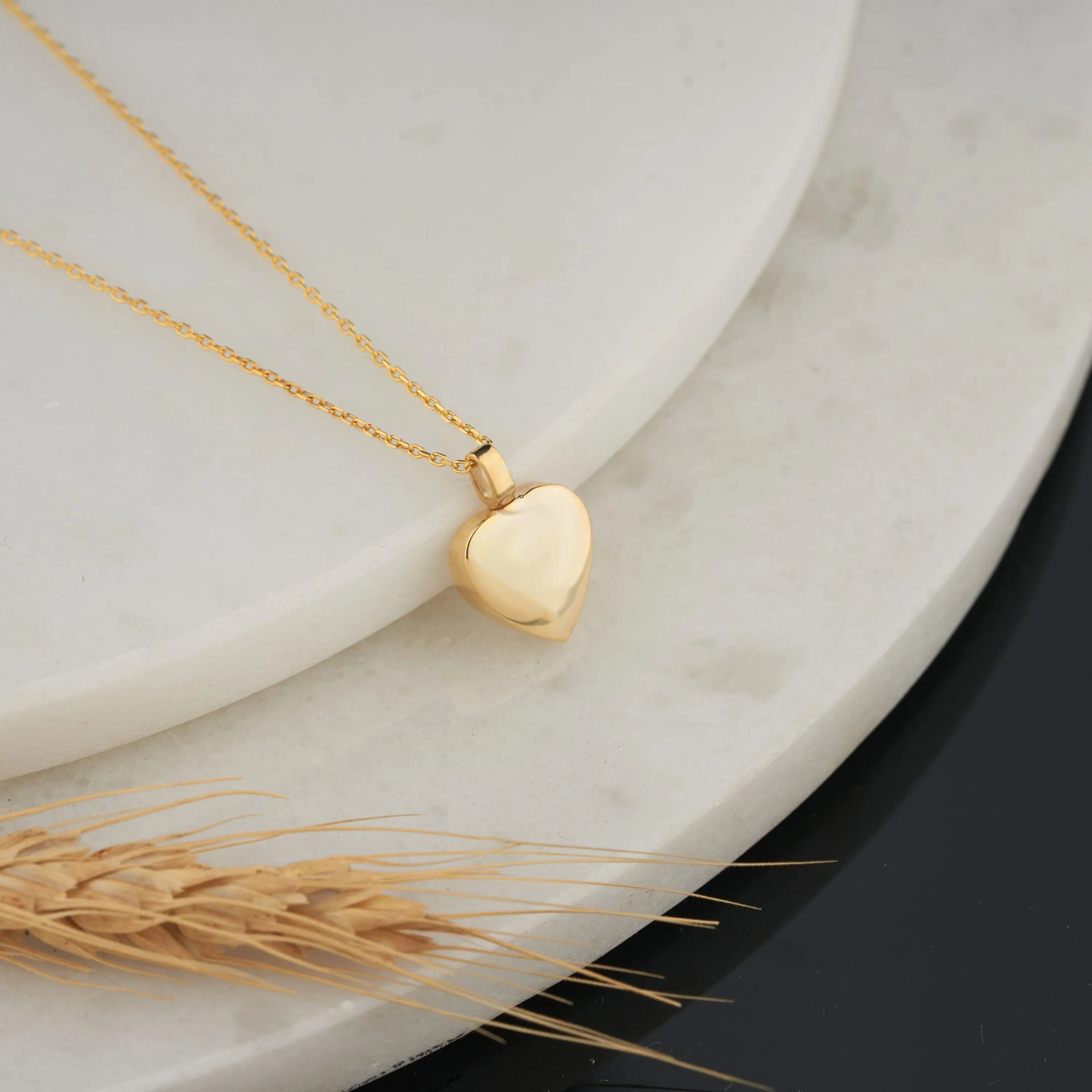Solid Gold Heart-Shaped Pendant Necklace on Delicate Chain for Mom and Dad Urn Keepsake