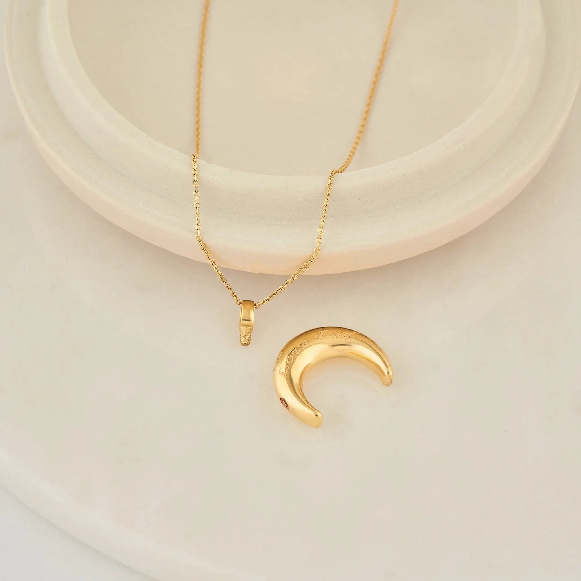 Crescent Moon Urn Necklace for Ashes 14K Gold Cremation Mom&Dad Loss Pendant Pet Memorial