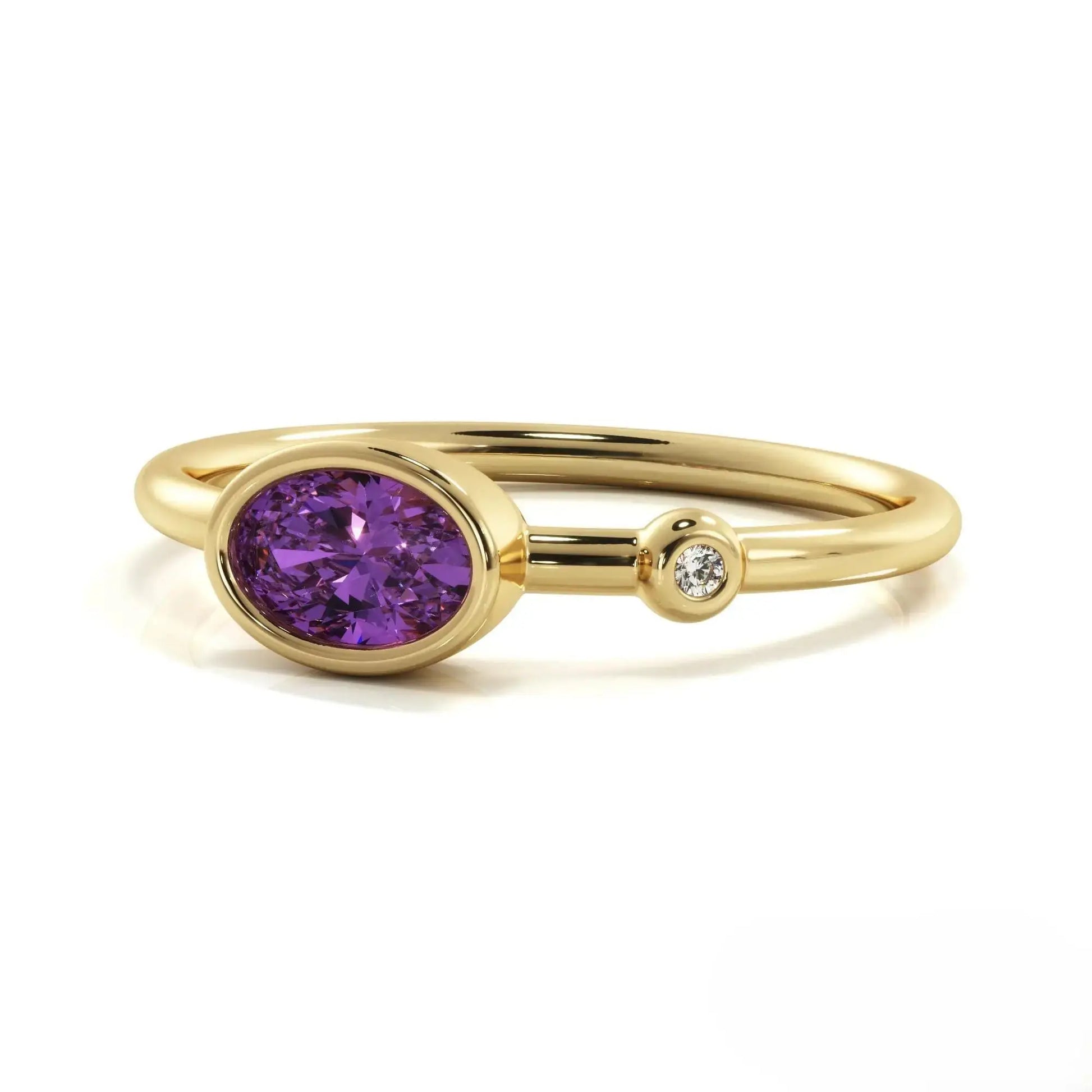 Gold Amethyst and Diamond Ring featuring oval purple sapphire with accent diamond