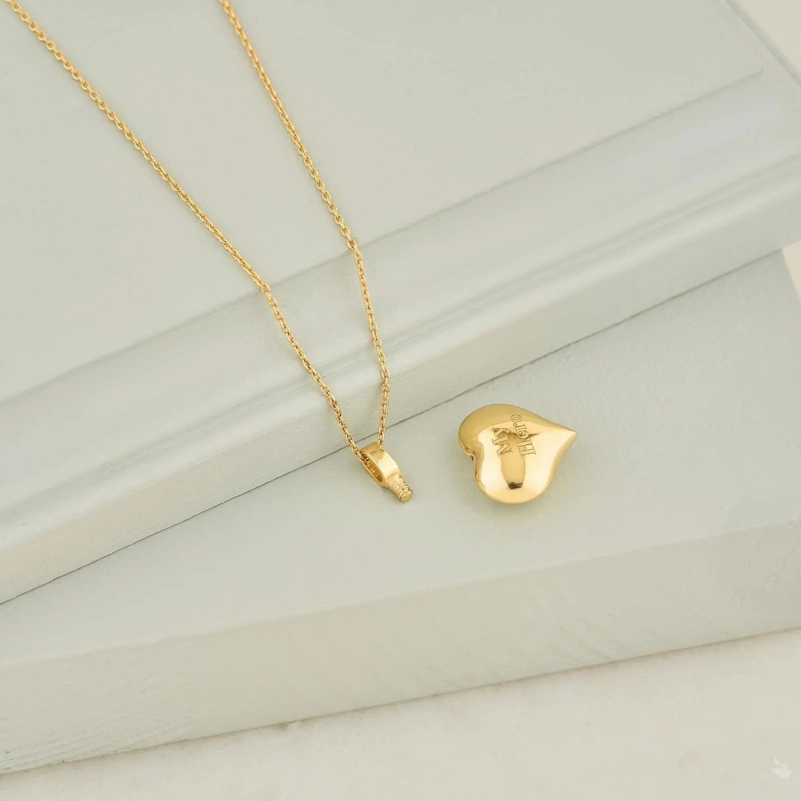 Gold-plated cow head pendant necklace and ring, elegant cremation jewelry heart urn design