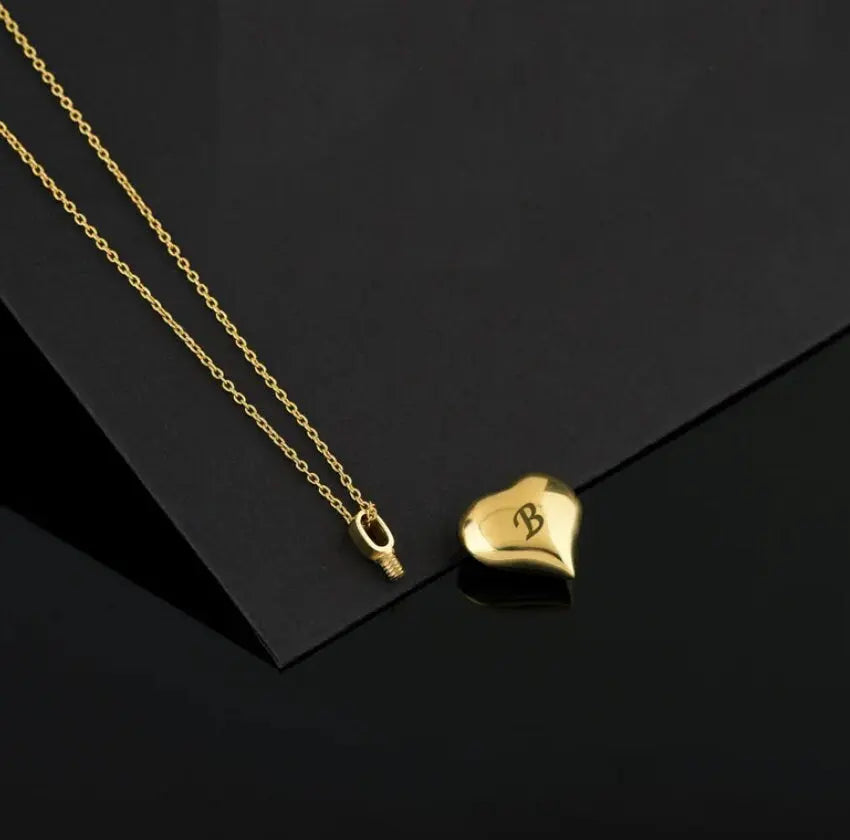 Gold heart urn pendant on a delicate chain, elegant cremation jewelry necklace for ashes