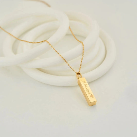 Solid Gold Bar Pendant Necklace on delicate chain for cremation urn ashes storage