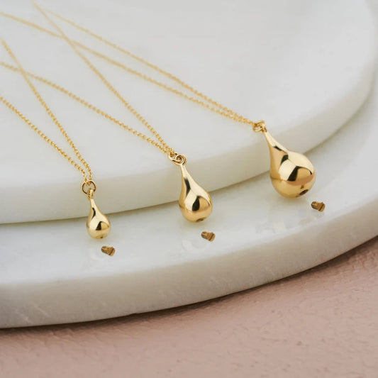 Cremation Jewelry Tear Drop Urn Necklace, 14K Real Gold Tear Drop Cremation Urn Necklace, Gold Keepsake Pendant, Gold Layering Necklaces - Bright Fine Jewelry