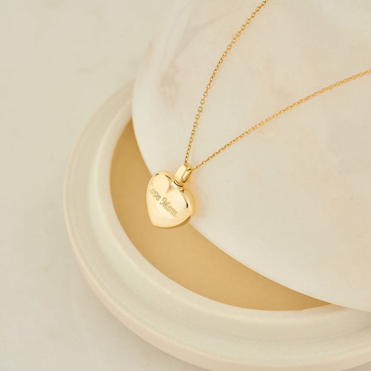 Cremation Urn Heart Necklace, Personalized Necklace for Ashes, Heart Pendant, 14K Solid Gold Necklace, Memorial Necklace, Pet Ashes Necklace