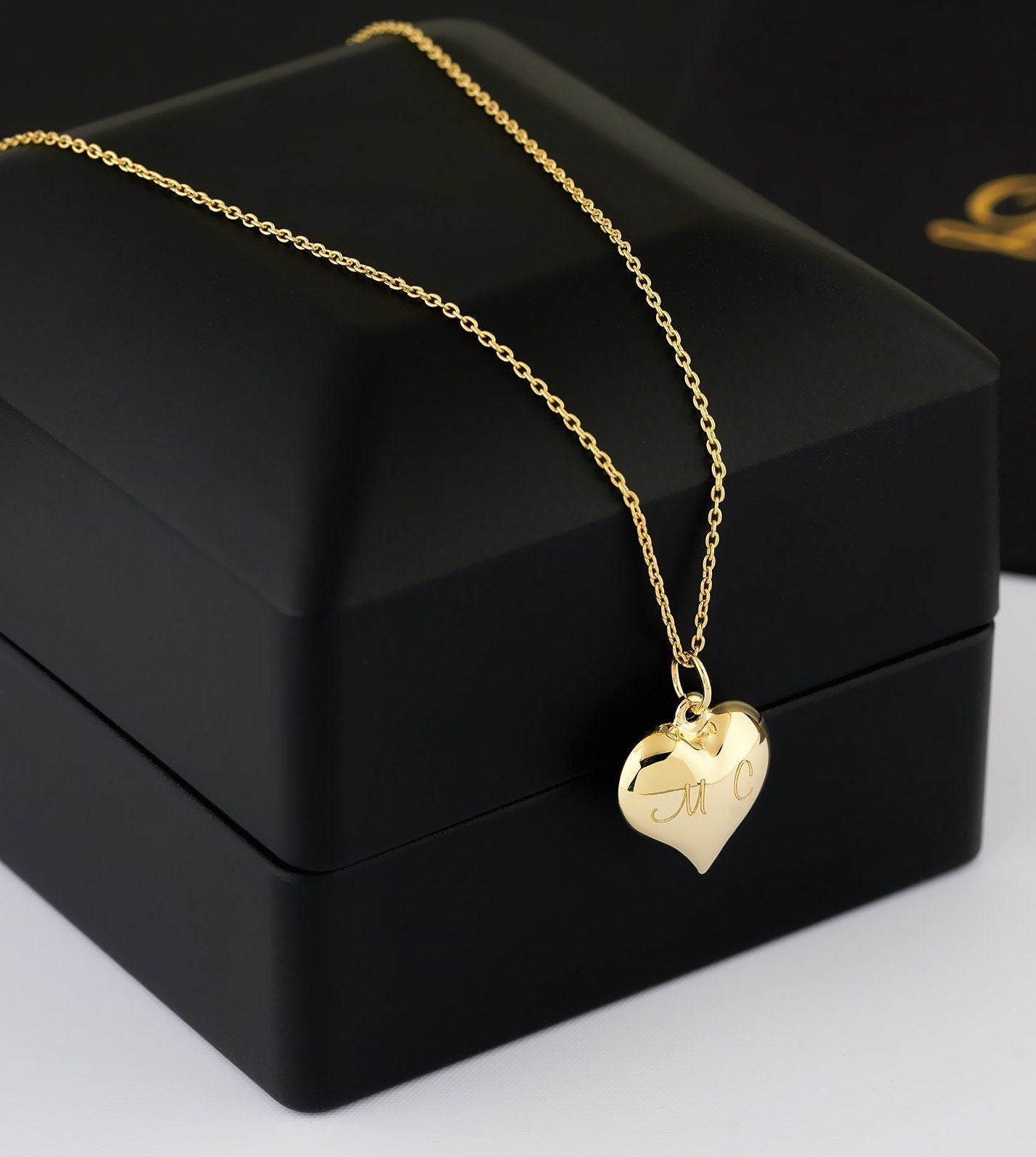 14K Gold Heart Necklace, Personalized Heart Necklace, Dainty Gold Heart Necklace, Solid Gold Necklace, Handmade Jewelry, Mothers Day Gift - Bright Fine Jewelry