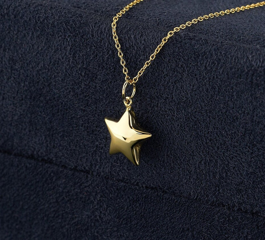 Dainty Star Necklace 14K Solid Gold, Graduation Gift, Gold Star Charm, Real Gold Star Sign Necklace, Astrology Necklace, Star Pendant Gold - Bright Fine Jewelry