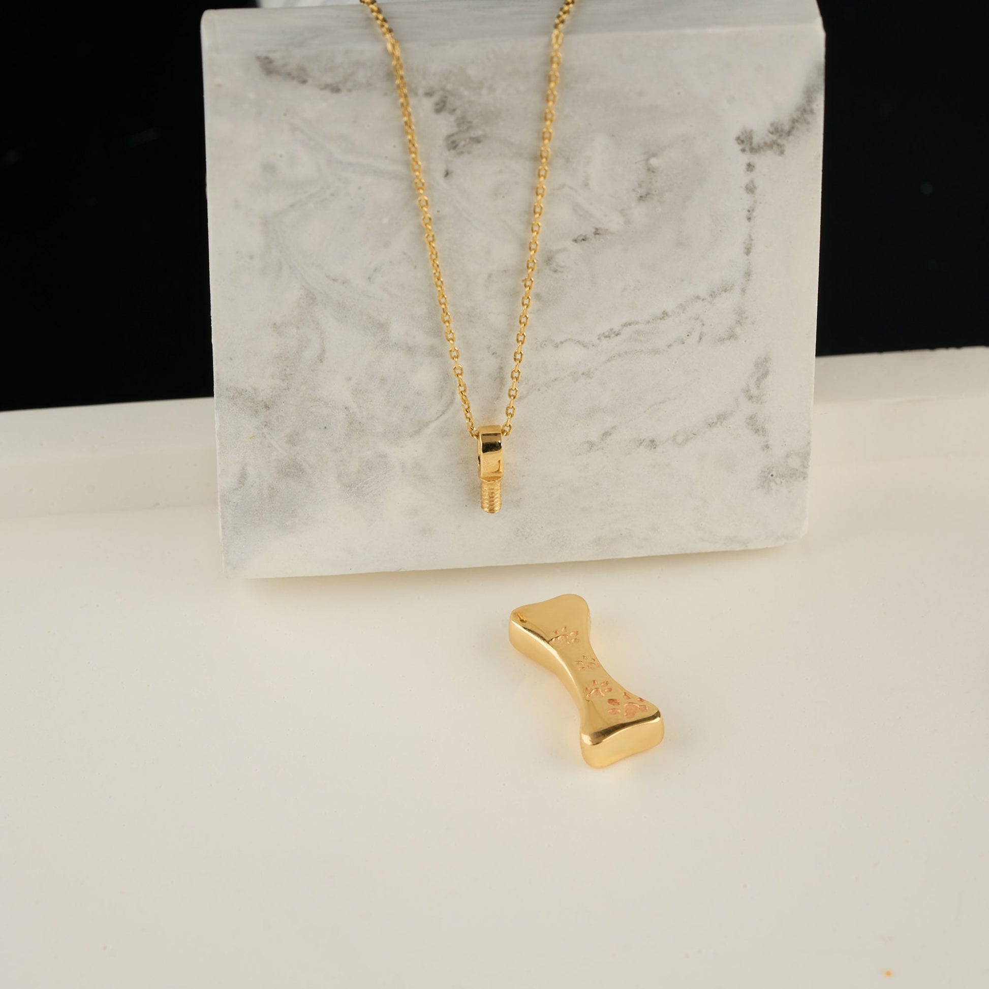 Personalized Ash Holder Bone Pendant, 14K Real Gold Pet Ashes Necklace, Gold Pet Cremation Necklace, Dog Loss Necklace, Cremation Jewelry - Bright Fine Jewelry