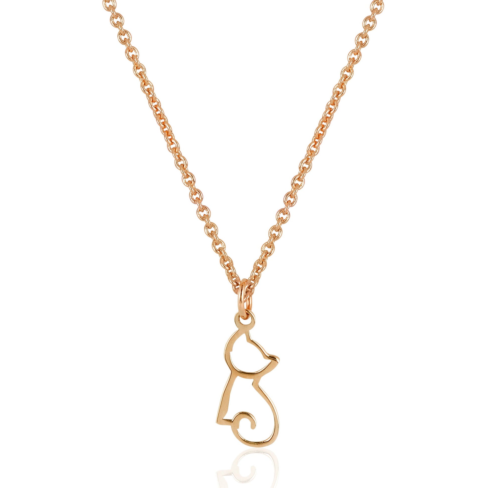 Rose gold necklace featuring a minimalist cat pendant 14K solid gold design