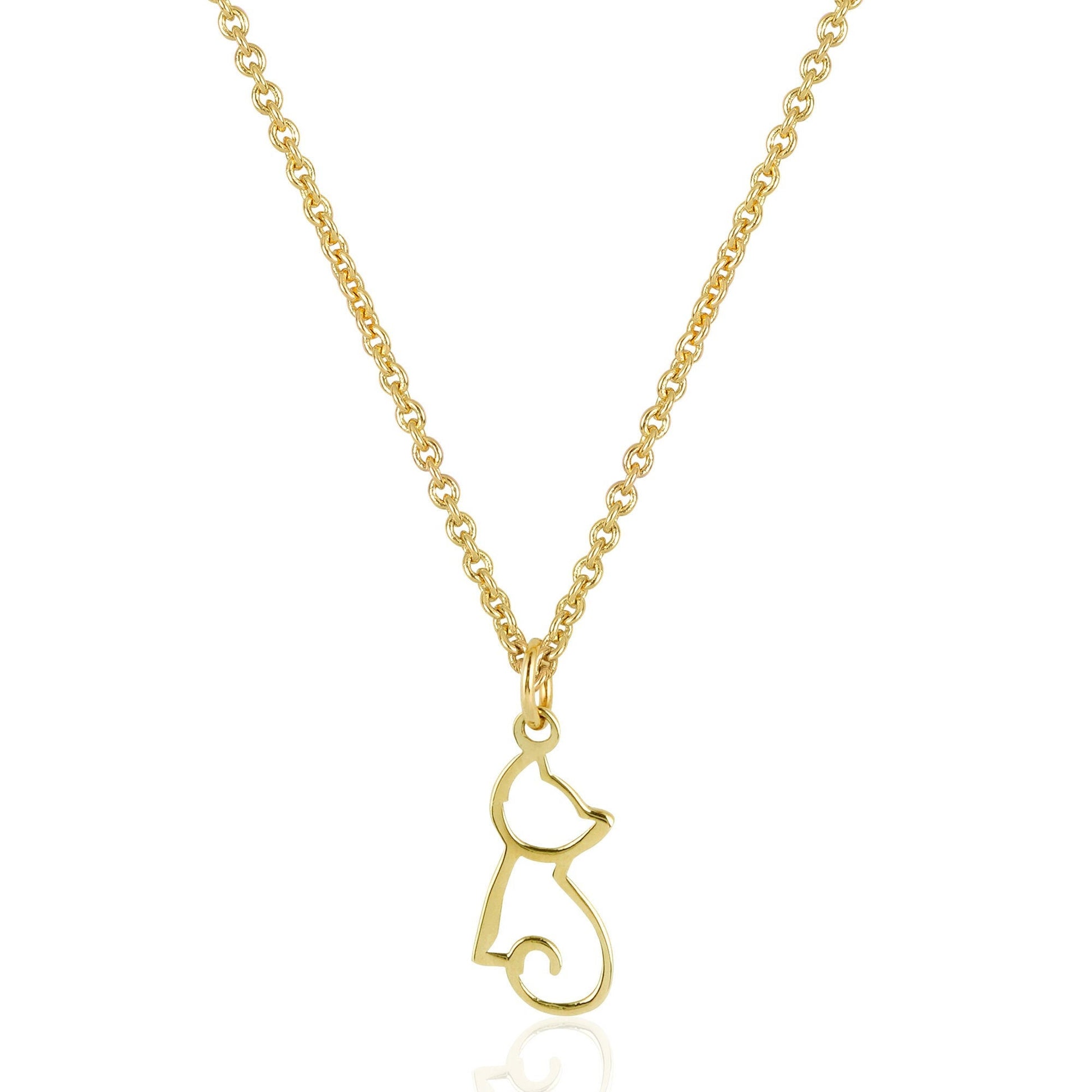 Cat Pendant 14K Solid Gold | Dainty Gold Cat Necklace | Cat Themed Gift | Cat Charm Necklace | Cat Lovers Gift | Cat Memorial Gift - Bright Fine Jewelry