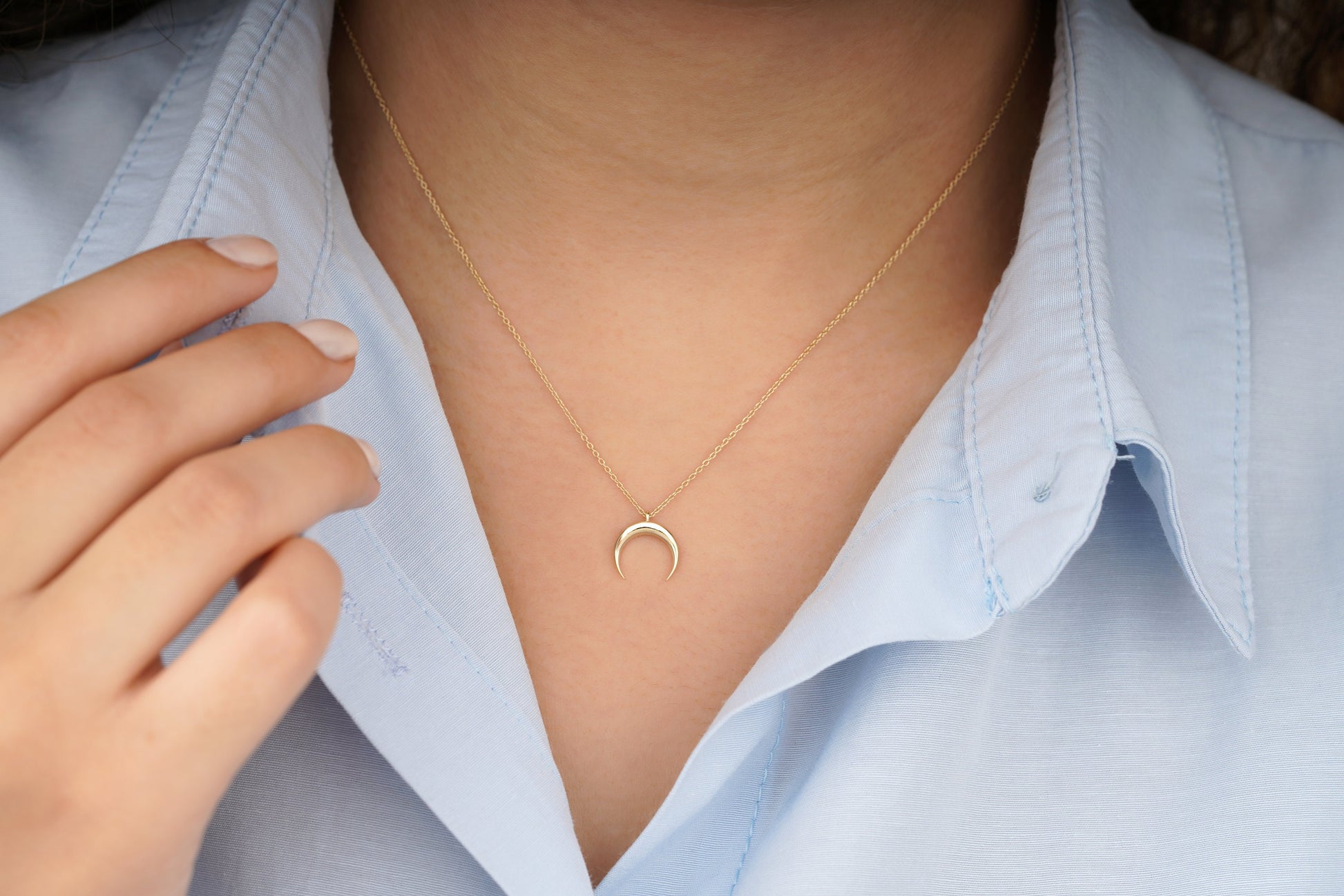 Crescent Moon Necklace 14K Solid Gold | Dainty Moon Necklace | Crescent Moon Necklace | Valentines Day Gift | Mothers Day Gift - Bright Fine Jewelry