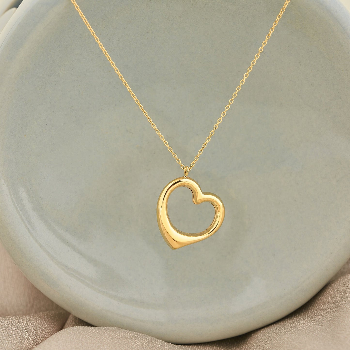 Heart Necklace 14K Solid Gold, Dainty Gold Love Necklace, Real Gold Necklace, Handmade Jewelry, Gift for Her, Mothers Day Gift