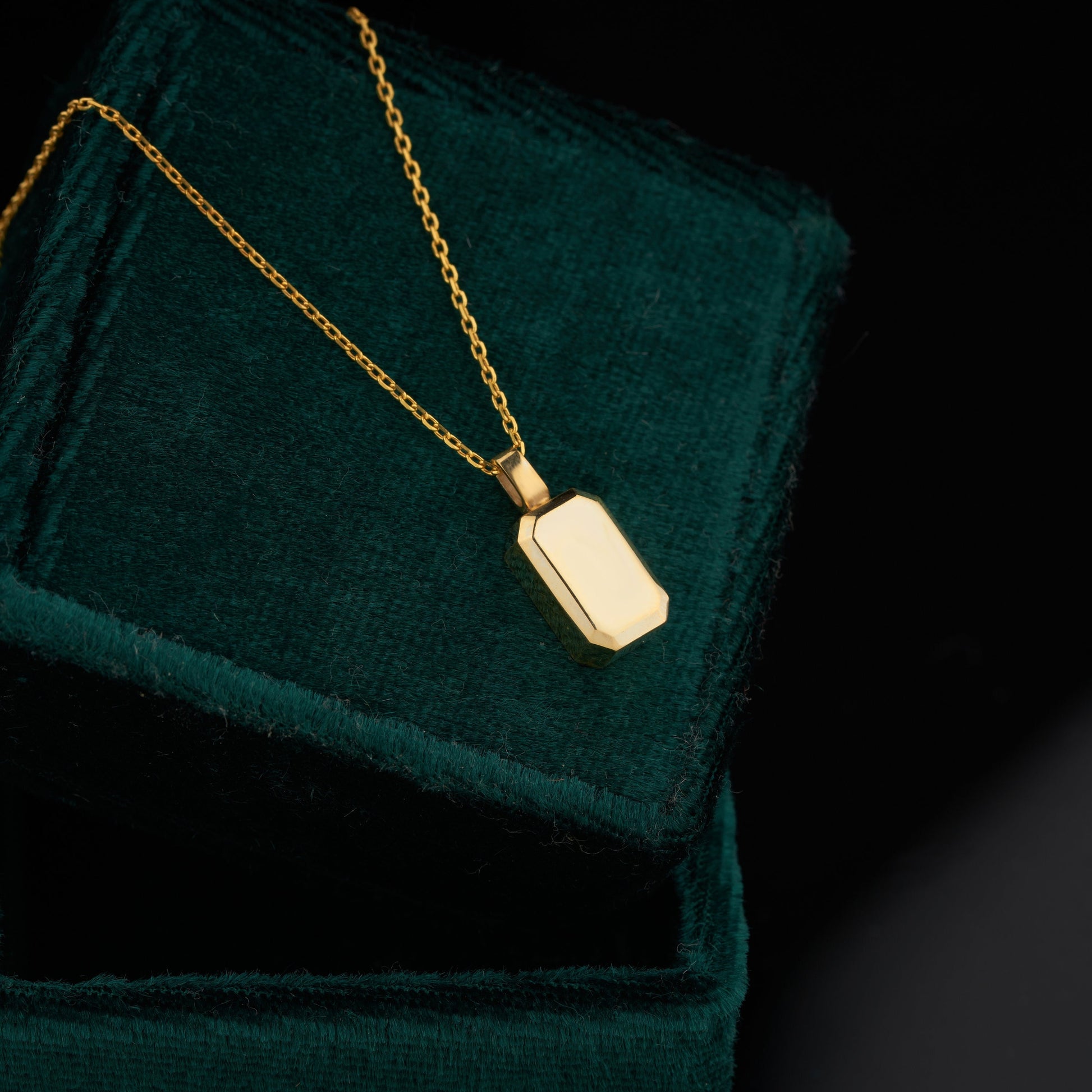 14K Gold Octagon Urn Necklace, Dog Tag Cremation Urn Pendant, Baguette Urn Necklace, Personalized Memorial Jewelry, Keepsake Jewelry - Bright Fine Jewelry