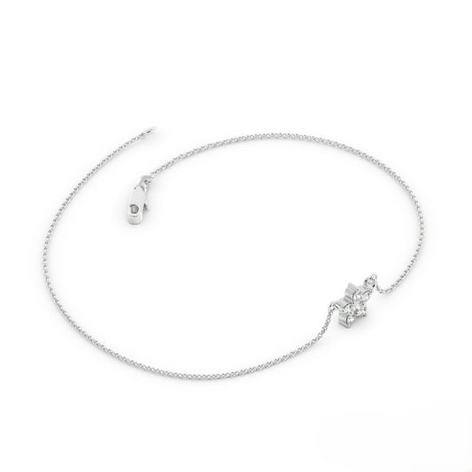 Delicate silver chain necklace with crystal accent alongside 14k Gold Floral Diamond Bracelet