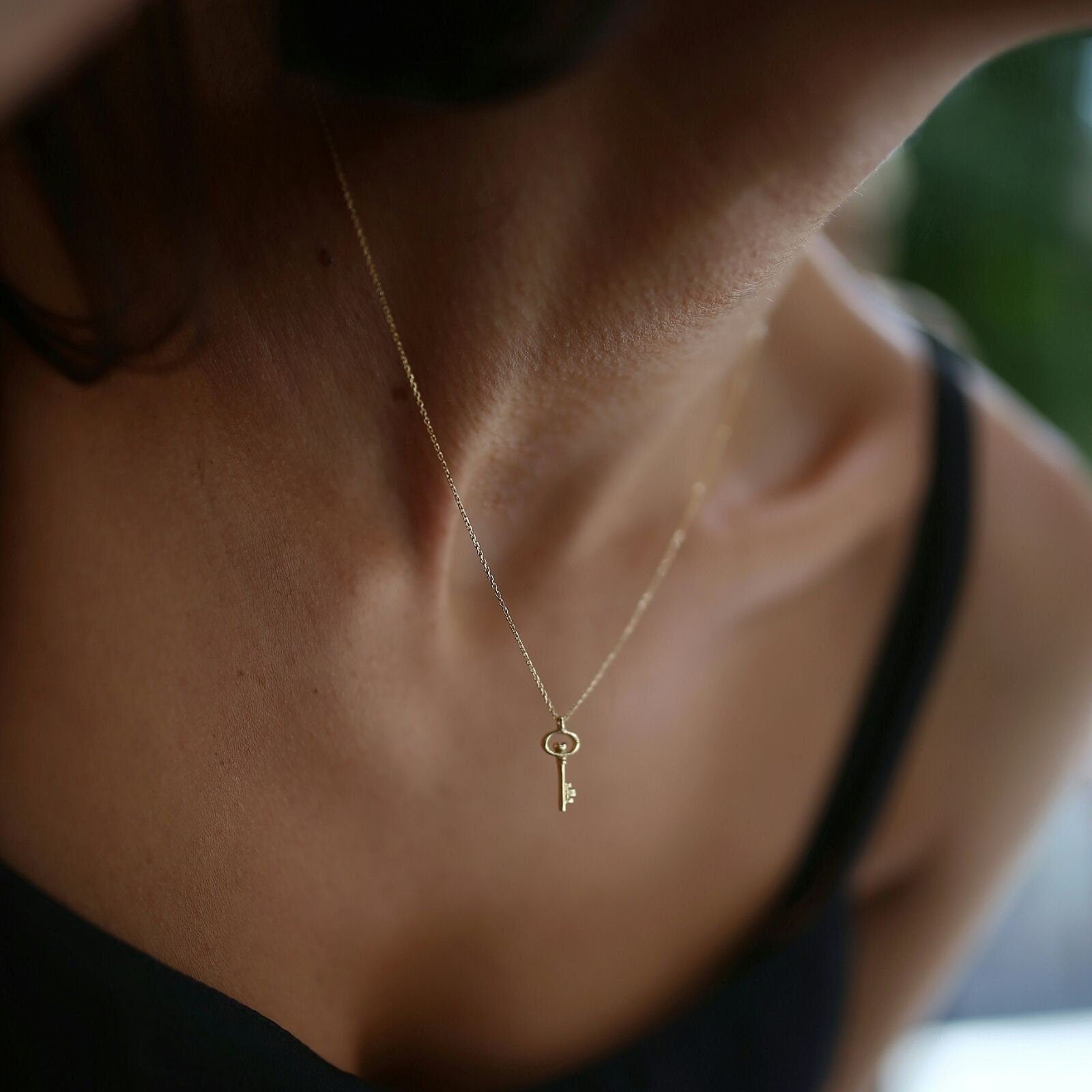 Key Necklace 14K Solid Gold | Dainty Pendant | Wedding Jewelry for Bridesmaids | Charm | Handmade