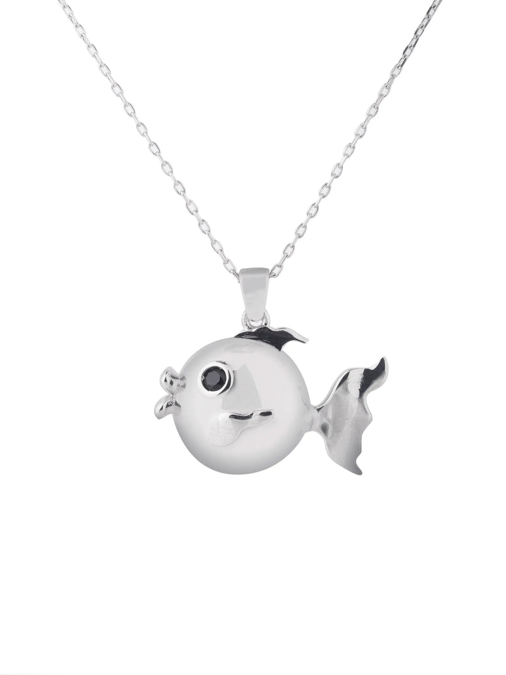 Lucky Fish Necklace with Birthstone 925 Sterling Silver 3D Animal Pendant Ocean Jewelry Gift for Sea Lovers Pufferfish