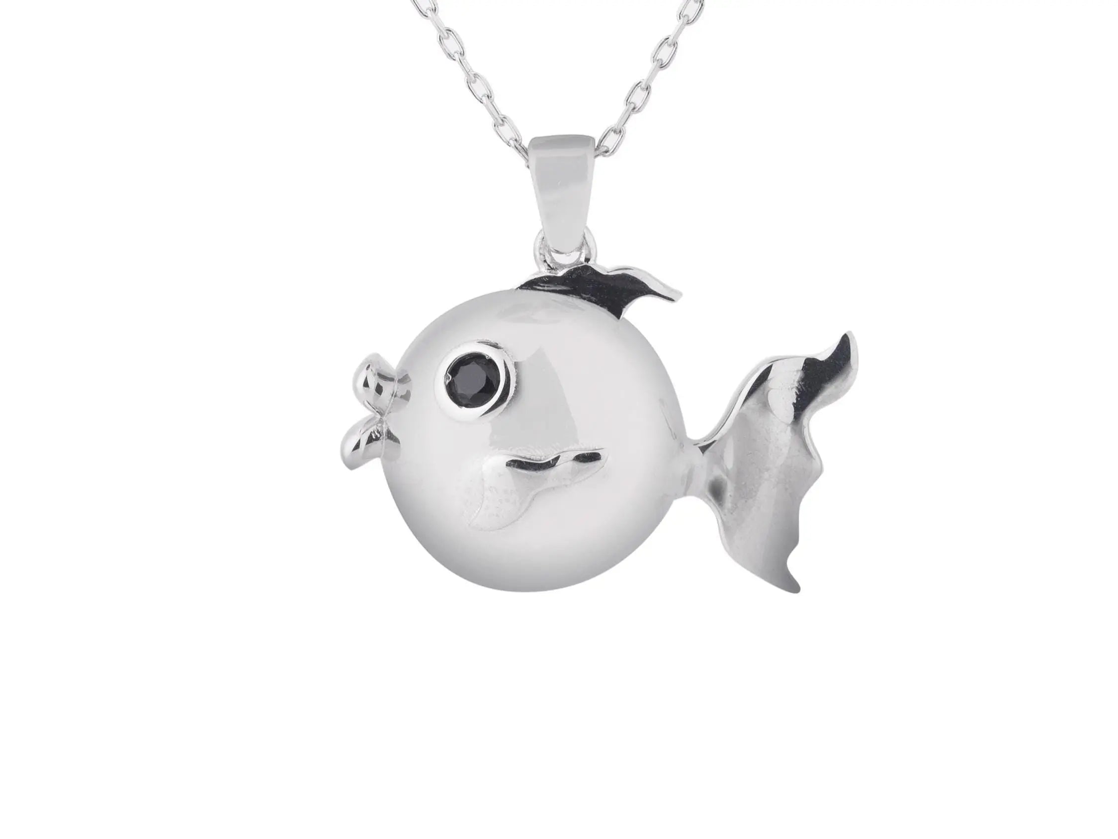 Lucky Fish Necklace with Birthstone 925 Sterling Silver 3D Animal Pendant Ocean Jewelry Gift for Sea Lovers Pufferfish