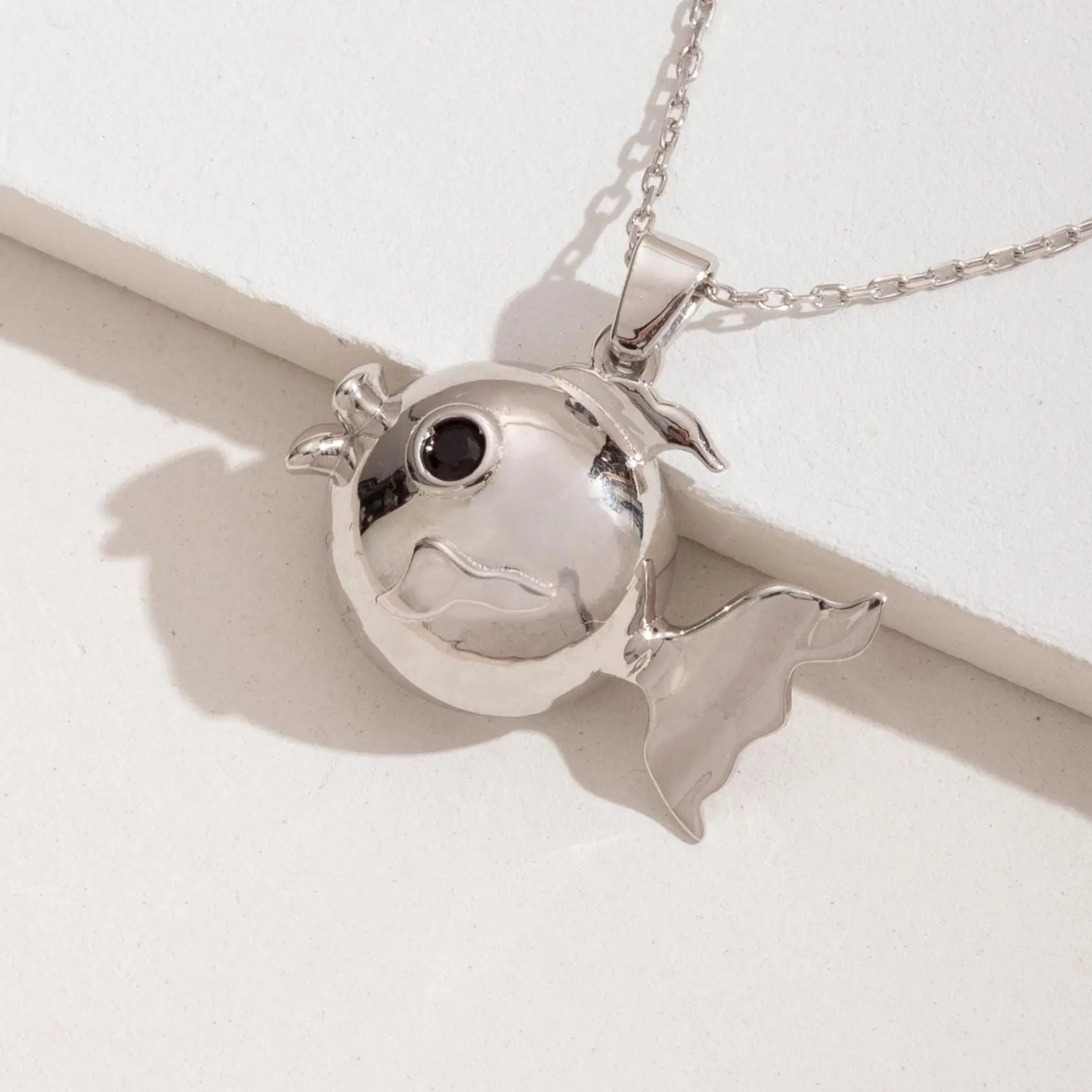 Lucky Fish Necklace with Birthstone 925 Sterling Silver 3D Animal Pendant Ocean Jewelry Gift for Sea Lovers Pufferfish