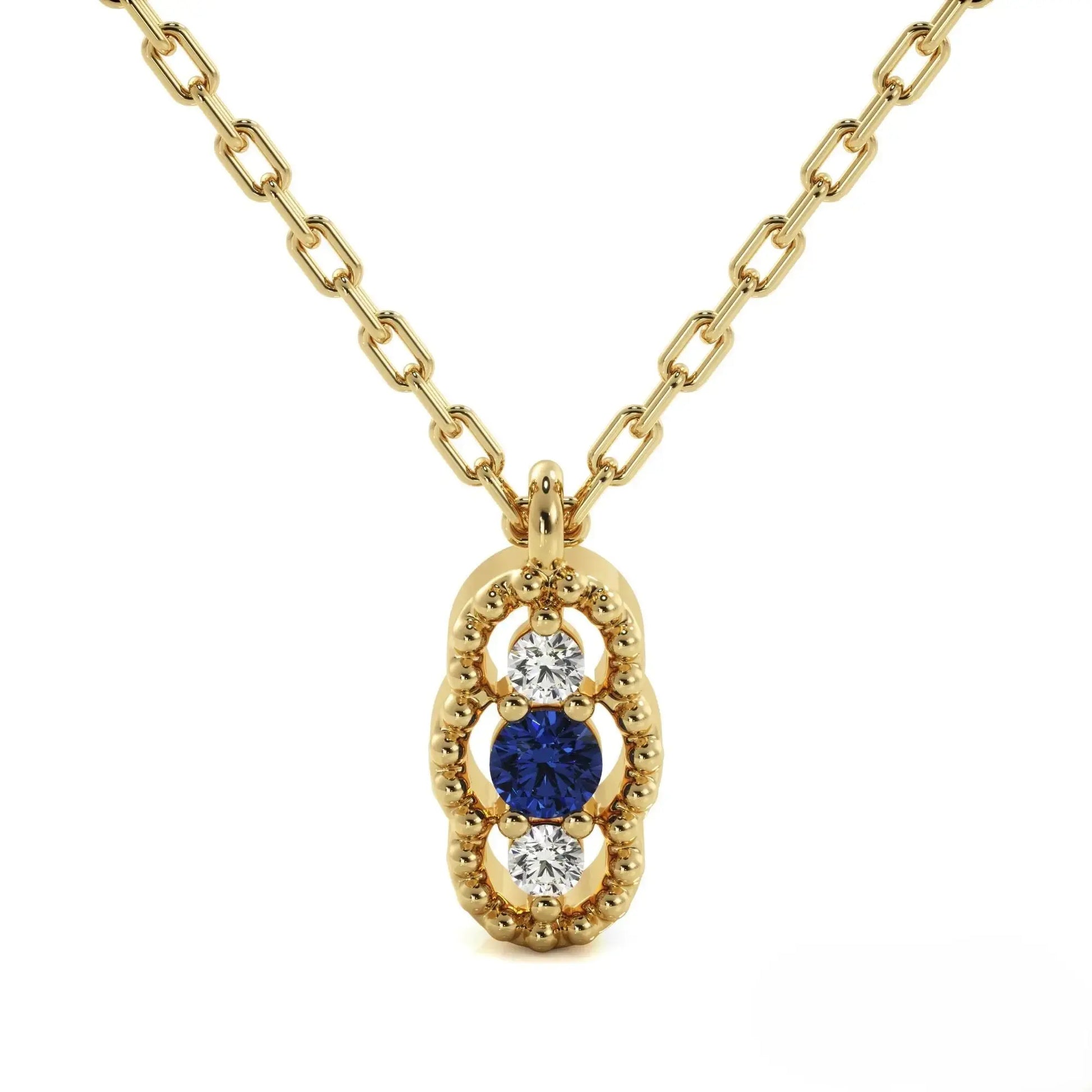 Gold chain diamond necklace featuring sapphire and diamond pendant, September birthstone