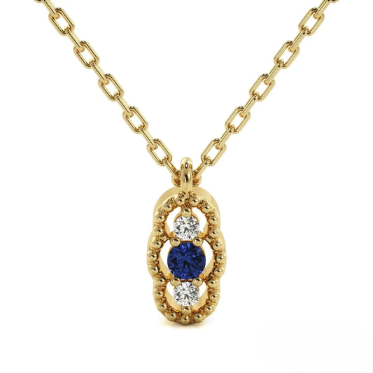 Gold chain diamond necklace featuring sapphire and diamond pendant, September birthstone