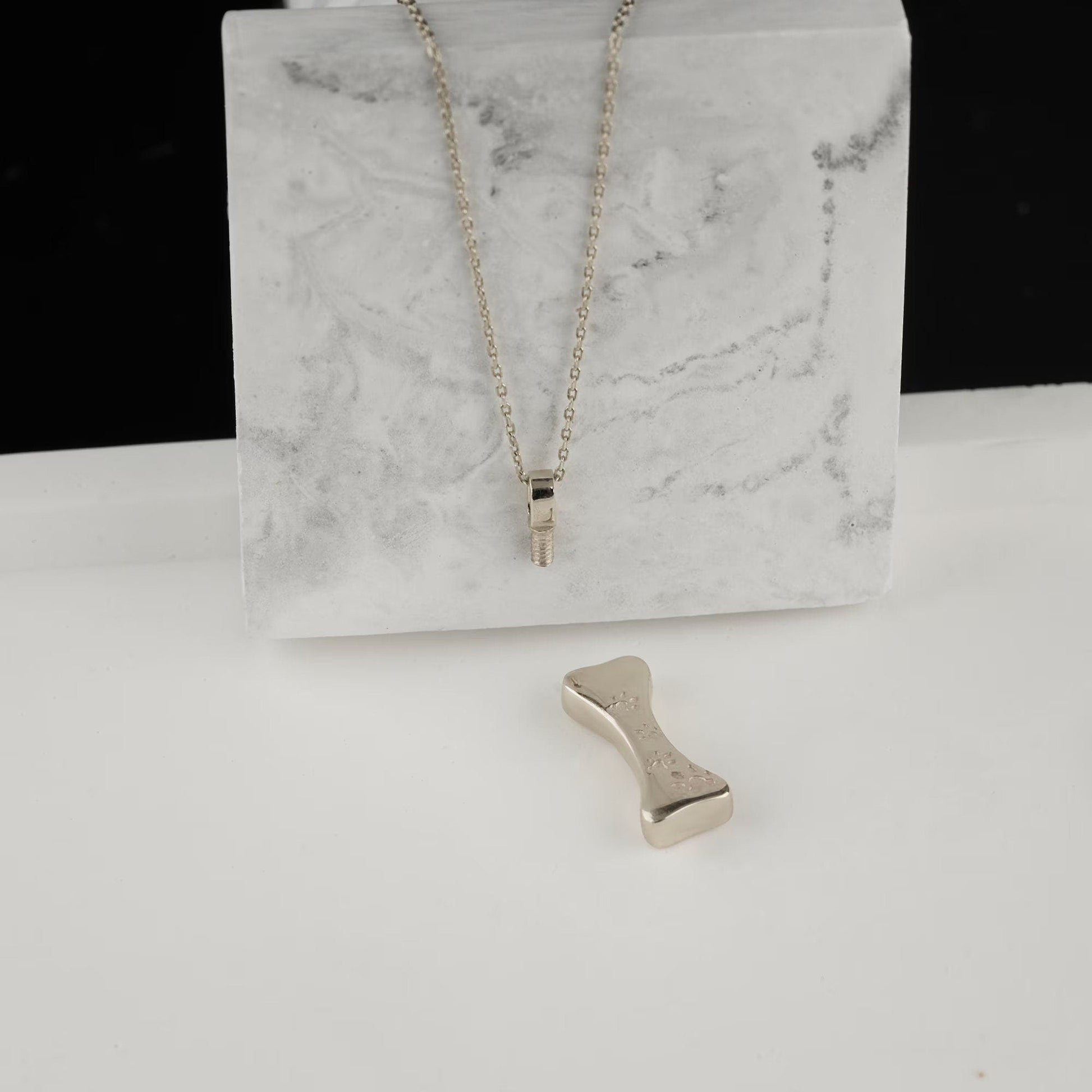 Personalized Ash Holder Bone Pendant Sterling Silver Pet Ashes Necklace Gold Cremation Dog Loss Jewelry