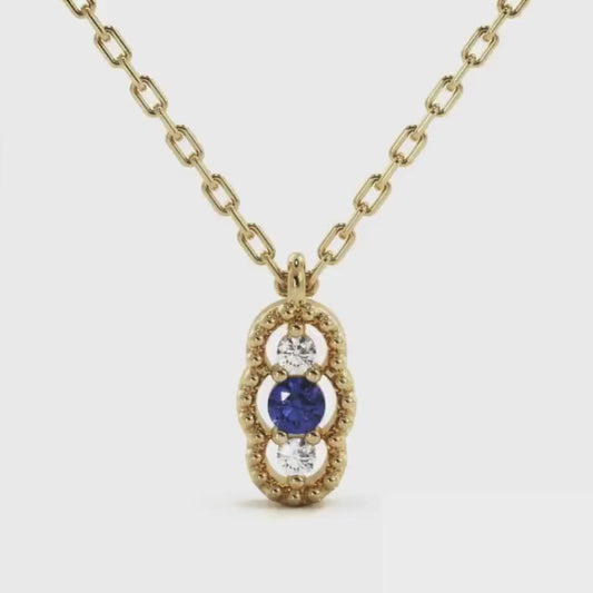 Natural Sapphire and Diamond Necklace Blue Sapphire Gemstone Elegant September Birthstone Dainty Diamond Necklace Christmas Gift Idea