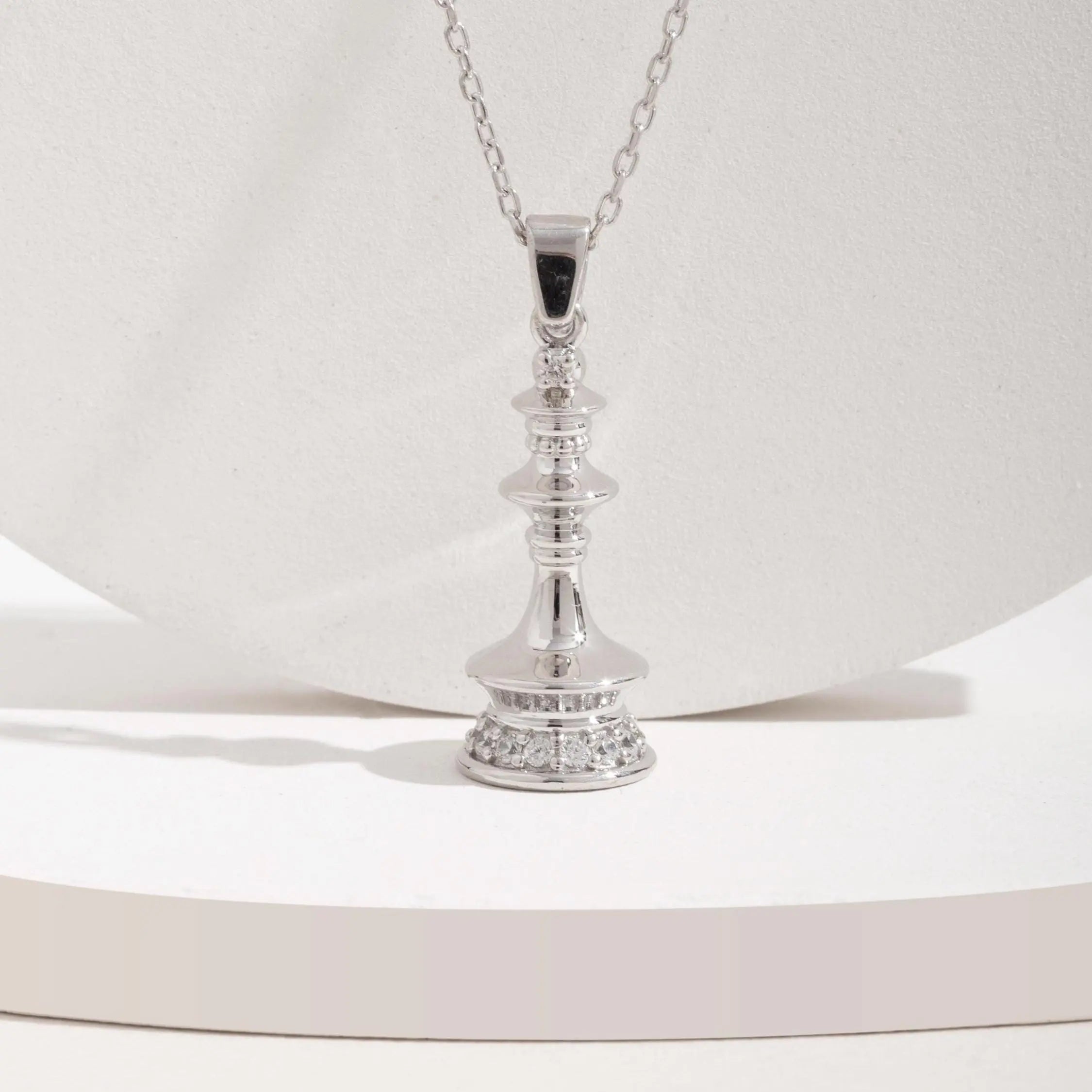 Sterling Silver Chess Necklace Queen Piece Pendant 3D Jewelry for Players Queen’s Gambit Gift Lovers Master Accessory