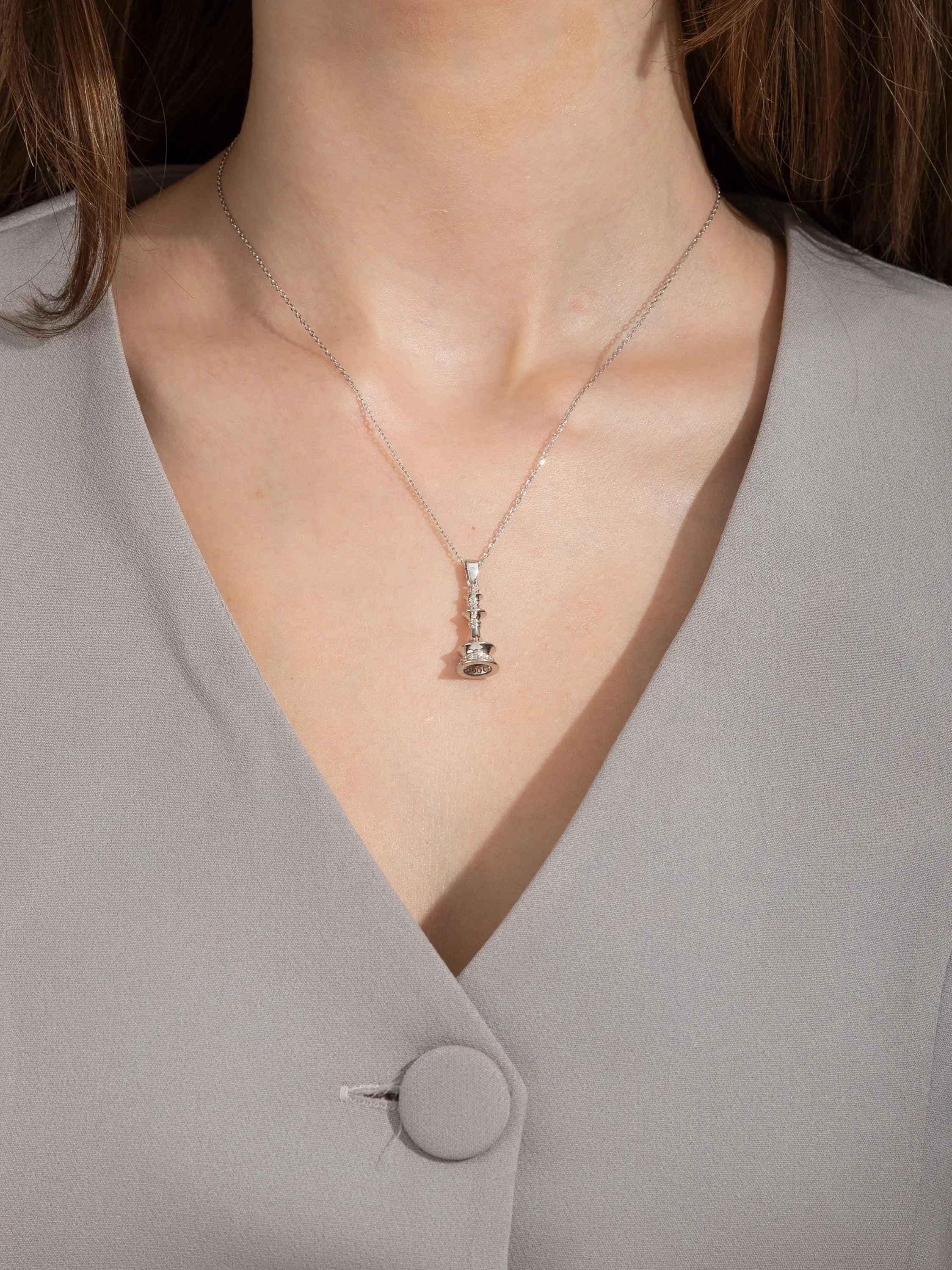 Sterling Silver Chess Necklace Queen Piece Pendant 3D Jewelry for Players Queen’s Gambit Gift Lovers Master Accessory