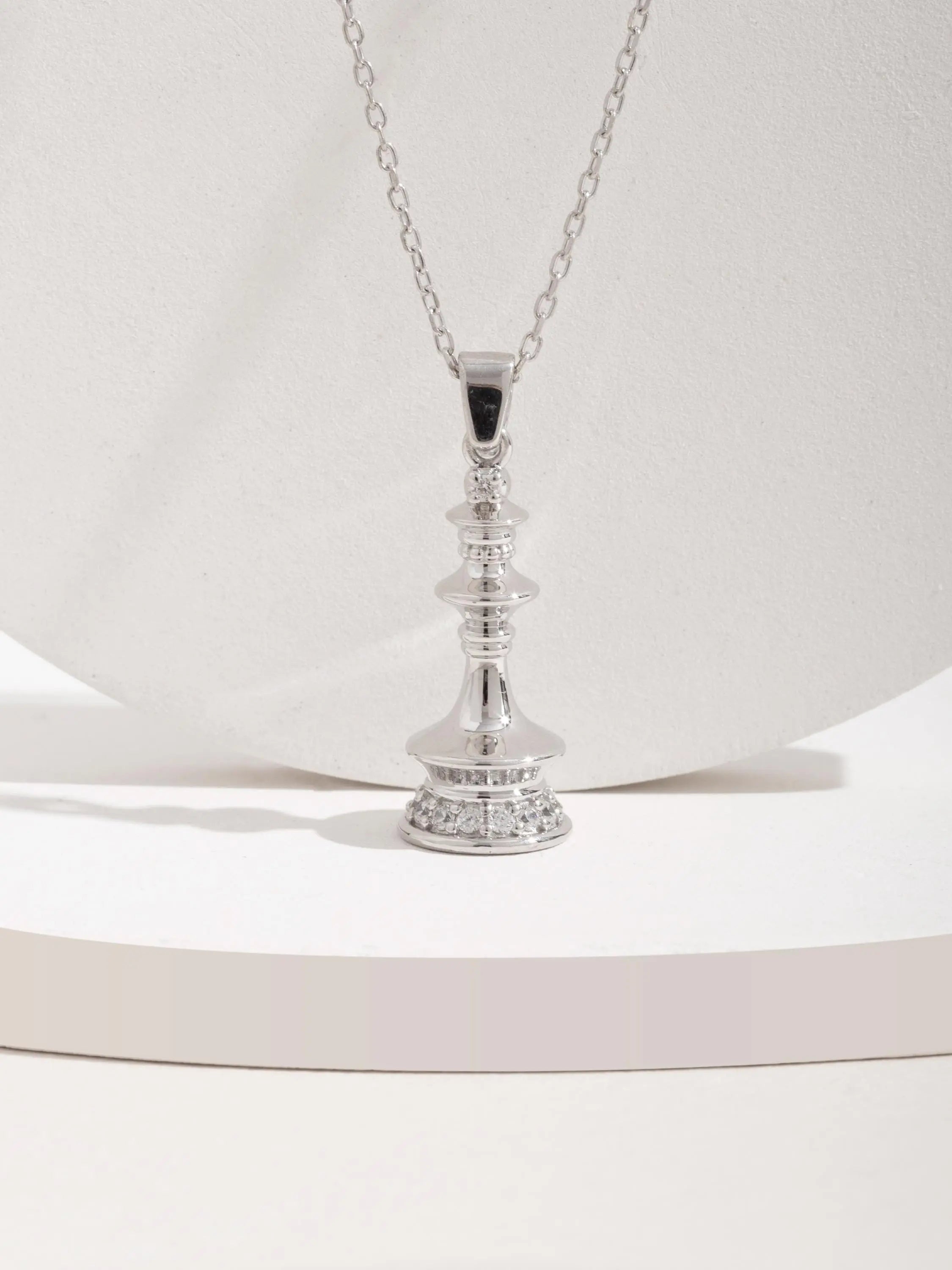 Sterling Silver Chess Necklace Queen Piece Pendant 3D Jewelry for Players Queen’s Gambit Gift Lovers Master Accessory